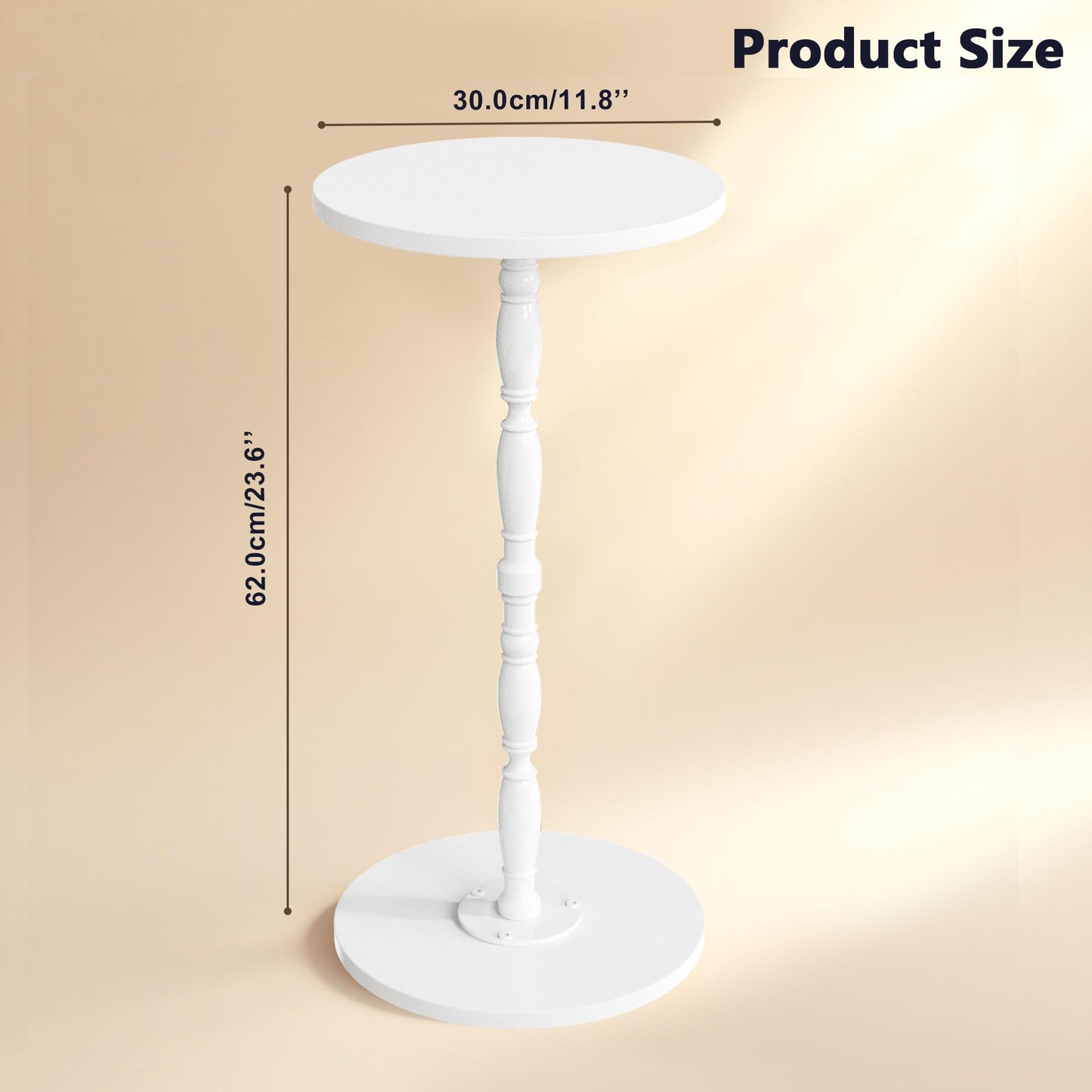 Lifenite Wood Drink Table, Round Side Table for Small Spaces, Pedestal End Table Modern Accent Nightstand for Living Room, Bedroom, Office, Sofa Corners, White