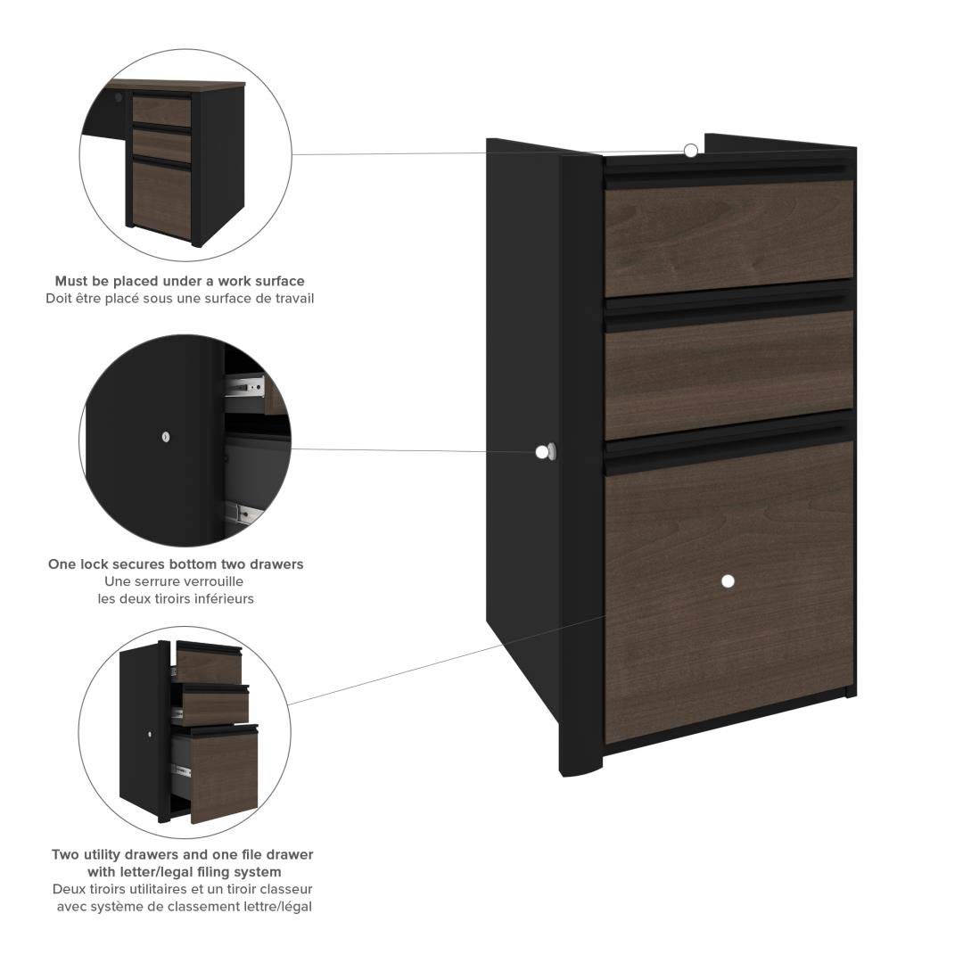 Bestar Connexion Add-On 3 Drawer Pedestal, 16W, Antigua & Black