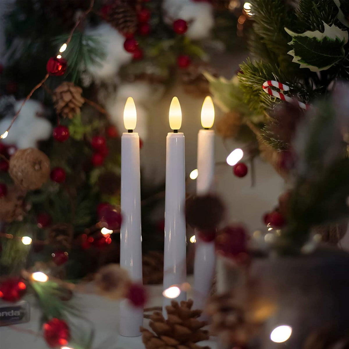 FREEPOWER Flameless Window Candles,Battery Opeated LED Taper Candle with Cycle Timer, Remote & Suction Cups,for Christmas Home Wedding Decor Pack of 9
