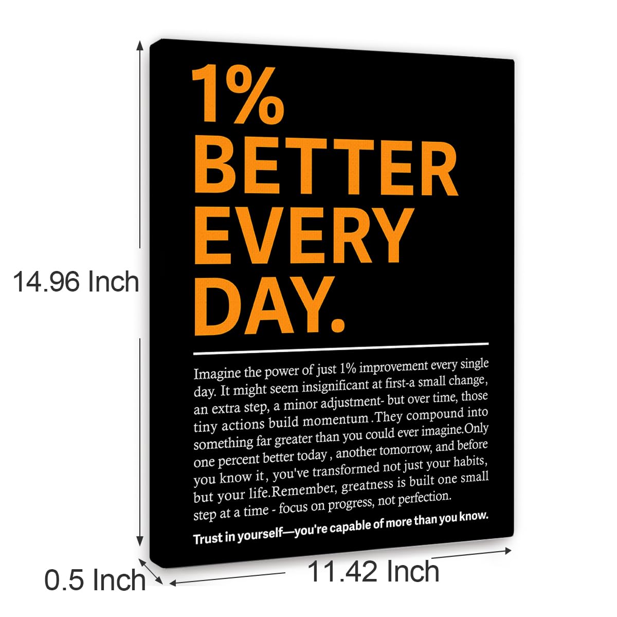 YEOION 1% Better Every Day Wall Decor,Black Motivational Quote Wall Art Canvas Frame Print for Home Office Workplace Wall Decor