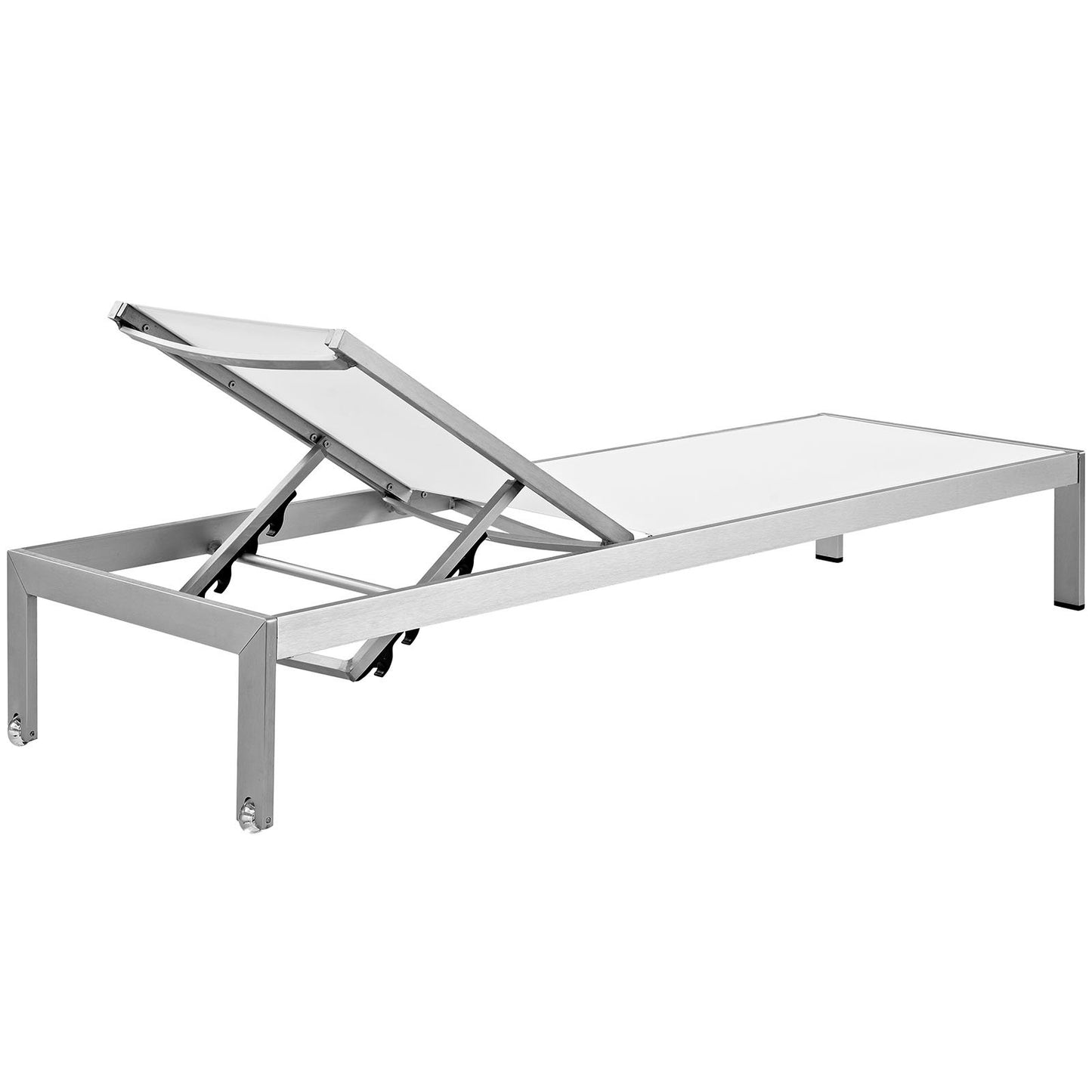 Modway Shore Aluminum Textilene® Mesh Outdoor Patio Six Poolside Chaise Lounge Chairs in Silver White