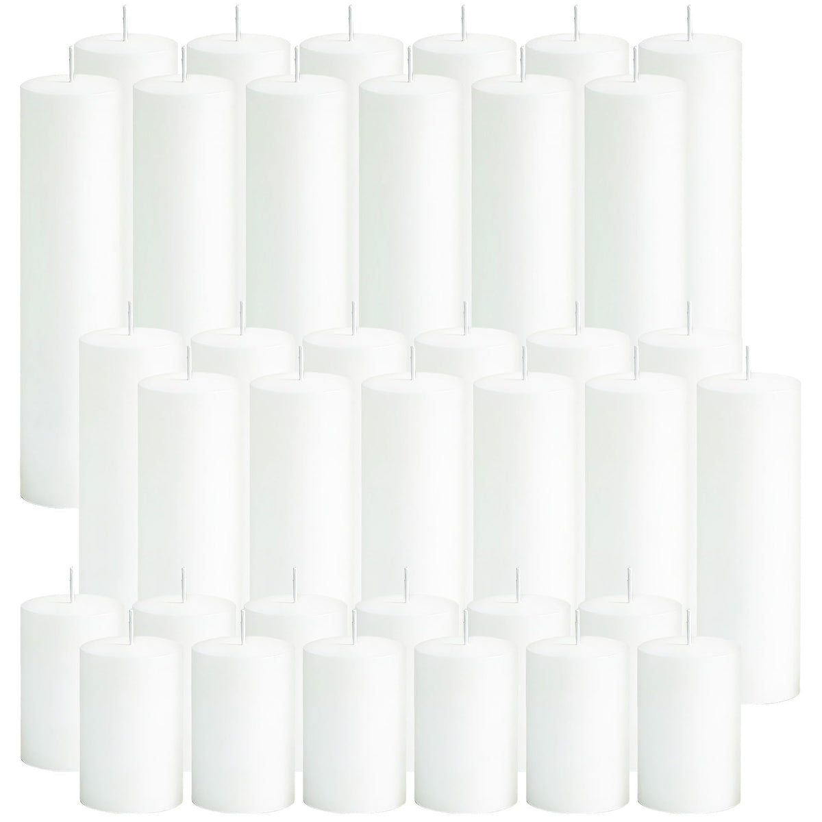 SDBALLBZ 36 Pcs White Pillar Candles Bulk Set, 2x3” 2x6” 2x8” Paraffin Hurricane Candles, Unscented Dripless Smokeless, Long Burning for Party Wedding Events Home Decor