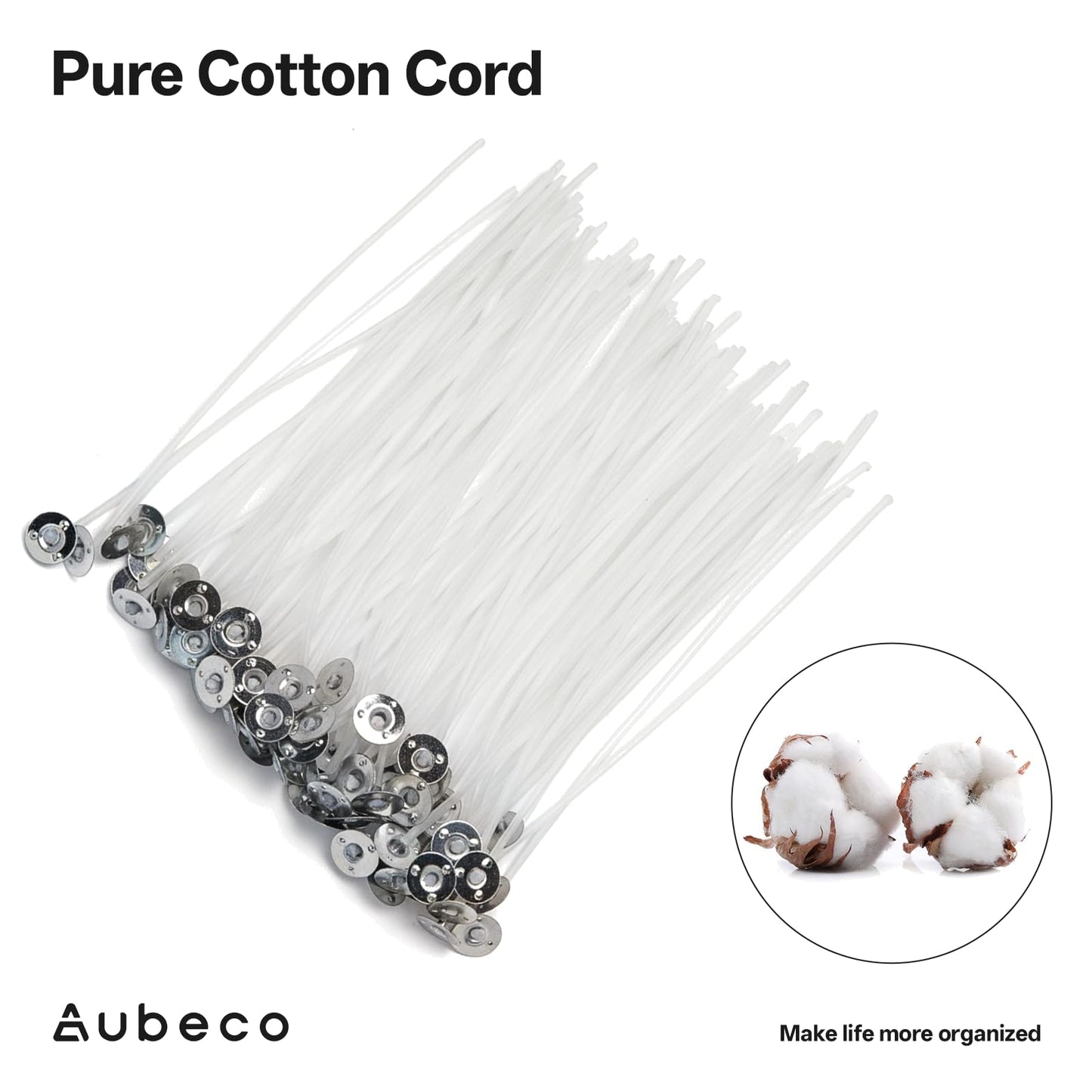Aubeco 80 Pcs 4/6/8 inch Pre Waxed Candle Wick with 80 pcs Wick Stickers and 10Pcs Candle Wick Holders, Bulk Cotton Candle Wicks for Candle Making, Soy Wax