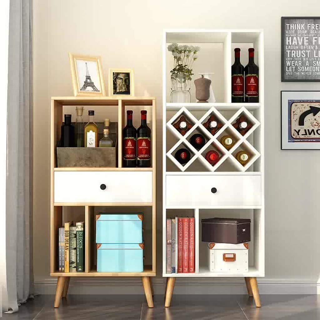 Wine Cabinets with Drawer Shelves Floor Standing Wooden 3 Layer Unit Small Wine Rack Wine Grape Storage Rack for Livingroom A