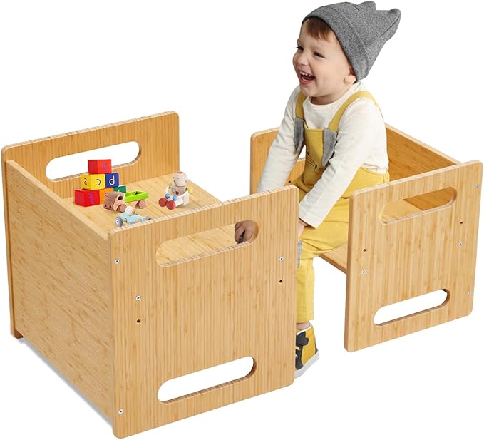 Montessori Table and Chair Set, Bamboo Wood Weaning Table and Chair Set