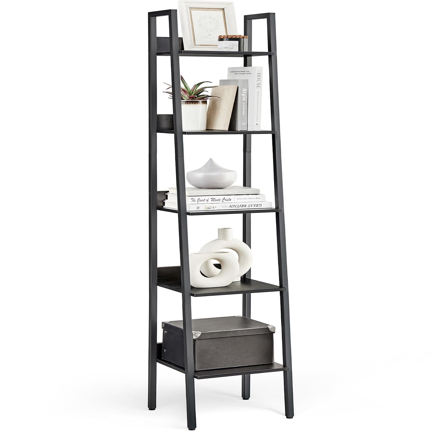 VASAGLE Bookshelf, 5-Tier Narrow Book Shelf, 11.8 x 13.3 x 66.9 Inches, Ladder Shelf for Home Office, Living Room, Bedroom, Kitchen, Ebony Black and Ink Black ULLS109B56