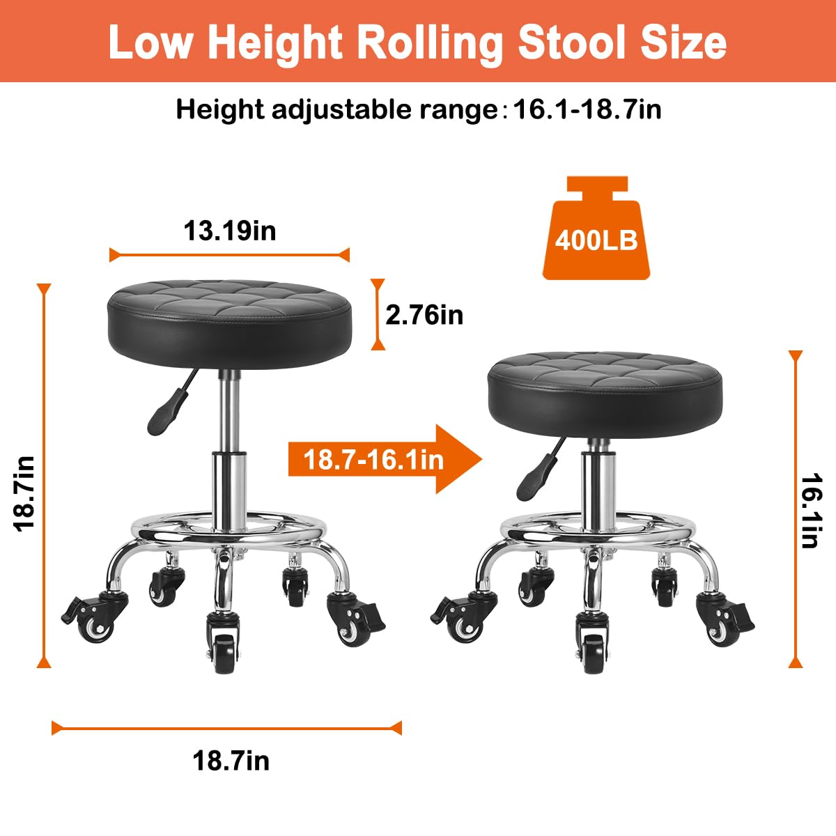 JOSTZHXIN Low Height Roller Stool Height Adjustable, Mechanic Stool Low Rolling Chair, Footstool Modern Roller Seat for Salon SPA Home Office Garage Shop (Style 3)