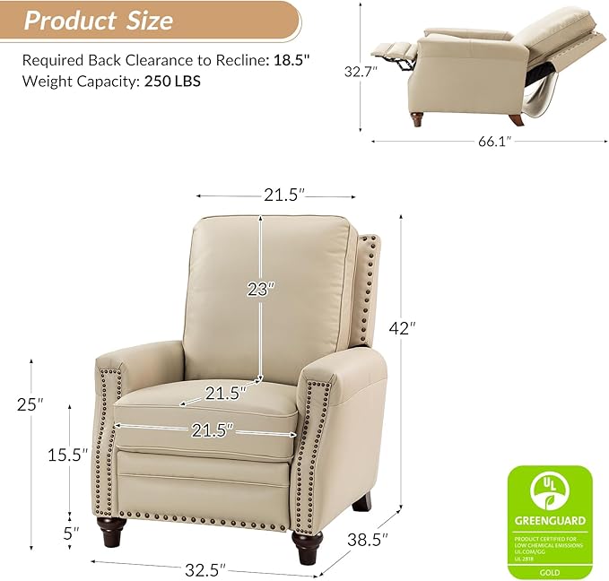 HULALA HOME Genuine Leather Manual Recliner Chairs Set of 2