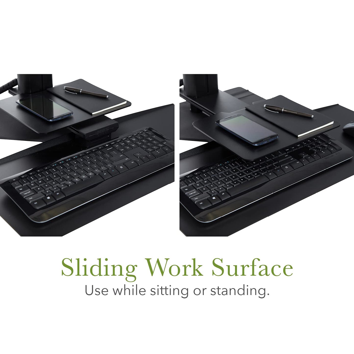 Uprite Ergo Sit2Stand Standing Desk Converter with Dual Monitor Mount – Adjustable Height Sit-Stand Workstation & Flush Keyboard Tray (Black/Black)