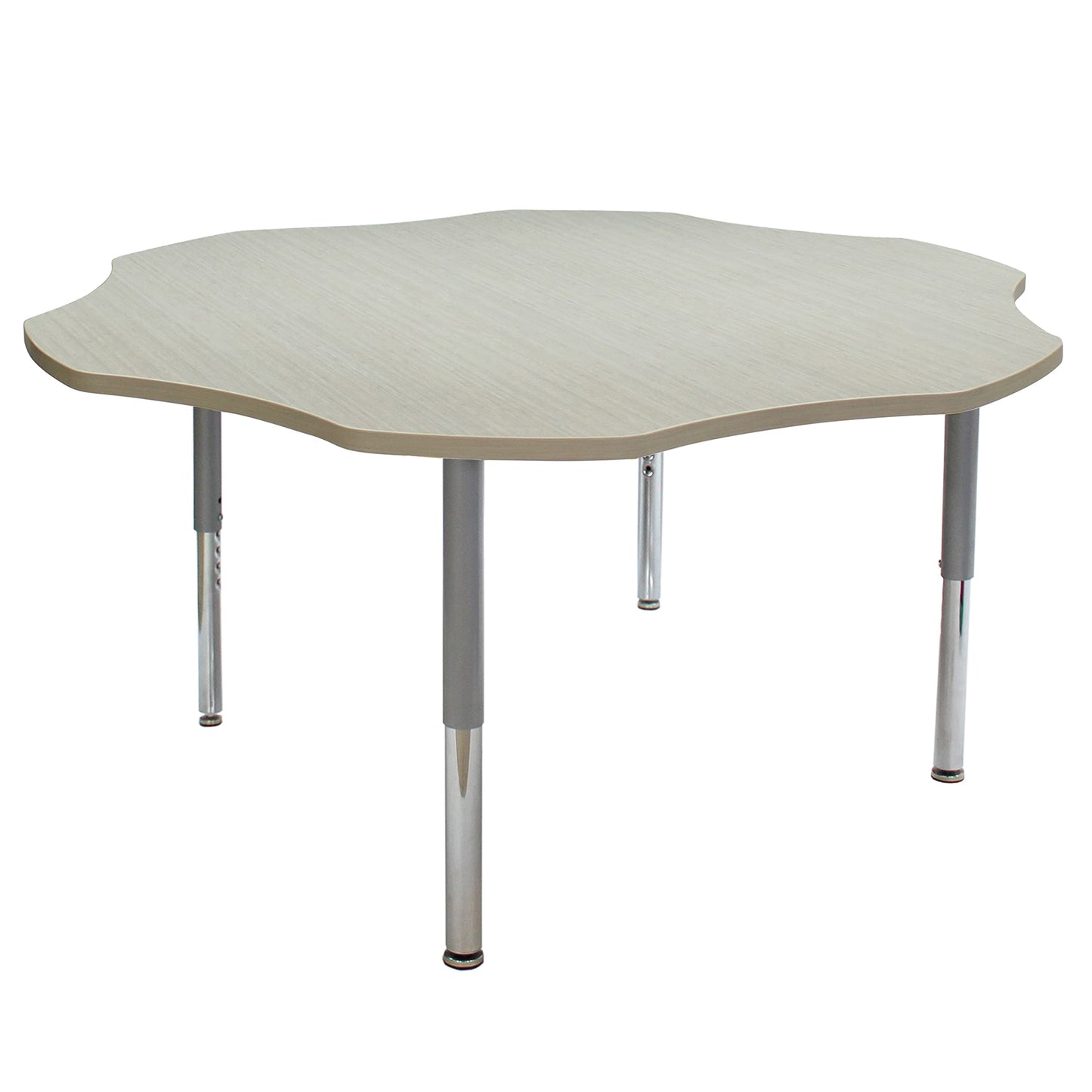 FDP La Madera Flower Activity Table (60 inch), Mobile-Capable Super Legs with Glides and Casters, Adjustable Height 19-30 inches Modern Professional Woodgrain Tabletop - Asian Sand/Silver