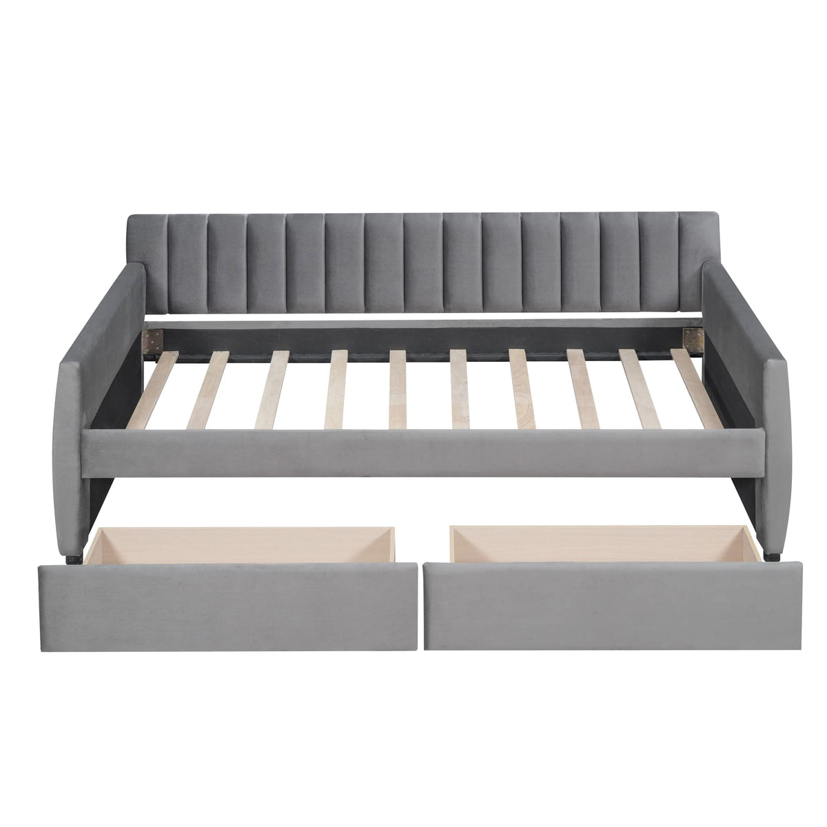 Merax Upholstered Daybed with 2 Drawers, Twin Size Bed Frame with Storage and Wood Slat Support, Gray