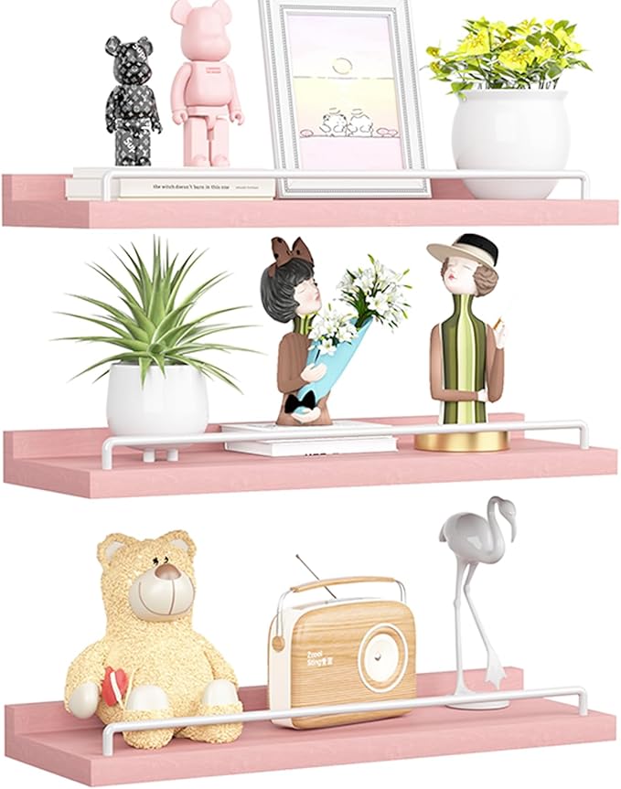 RYOFOBETTO Pink and White Floating Shelves, Kawaii Room Decor Wall Shelves