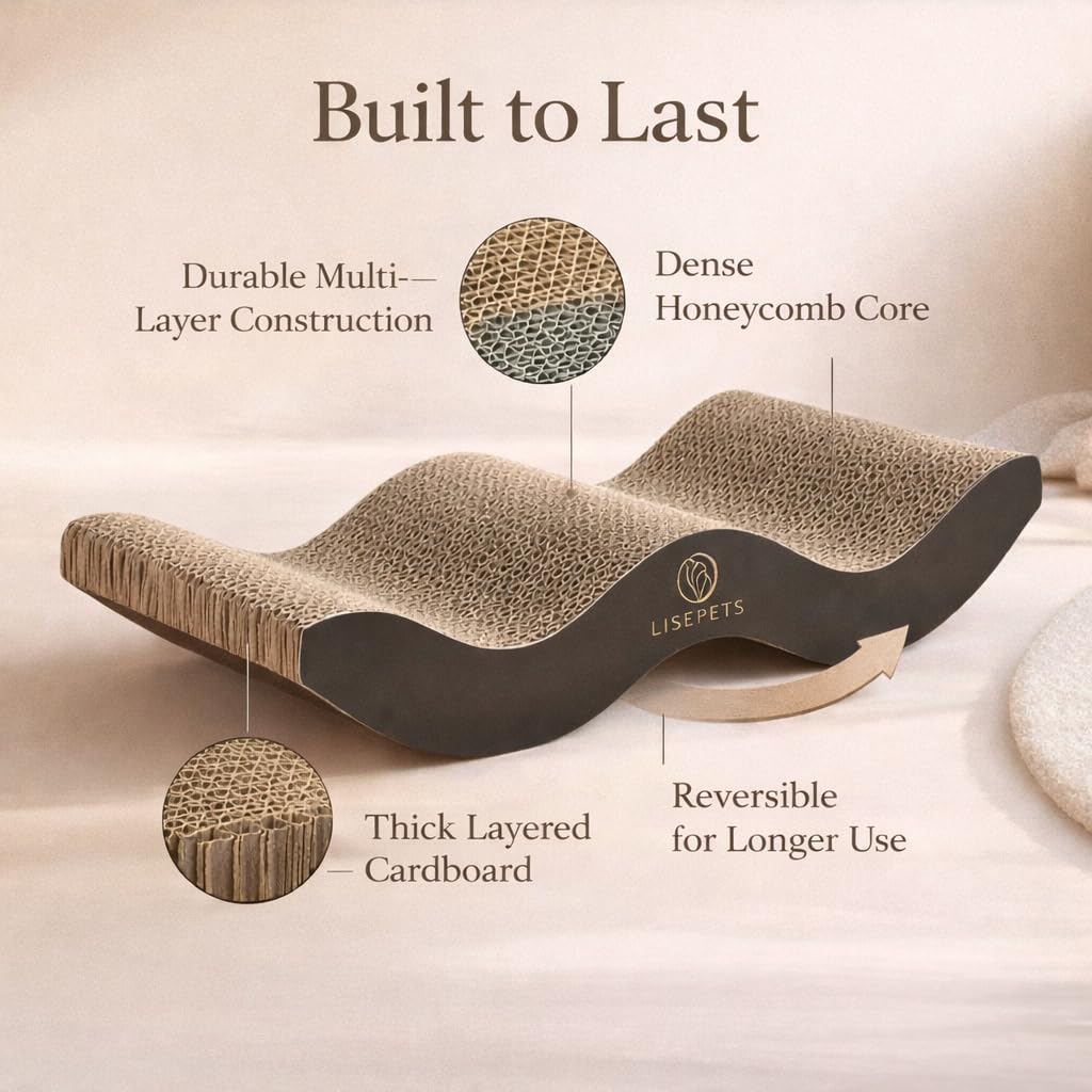 Cat Scratcher Cardboard Lounge Bed for Indoor Cats – Large Curved Cat Scratch Pad, Reversible Durable Honeycomb Design, Cat Scratching Board for Furniture Protection