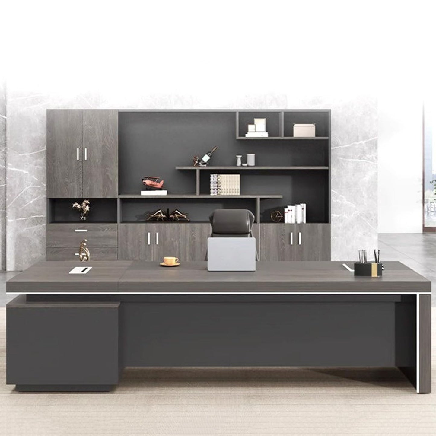LSIGHTUS Modern Executive Desk for CEO Boss Manager with Storage Cabinet, Large Home Office Desk for CEO Boss Manager with File Drawers Business Furniture Desk Workstation for Home Office