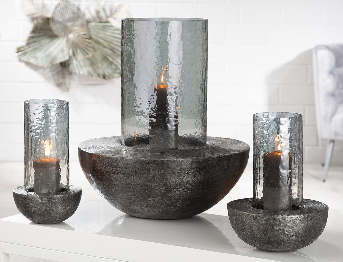 GILDE Lantern, Aluminium, Grey, Black, Height 21.5 cm