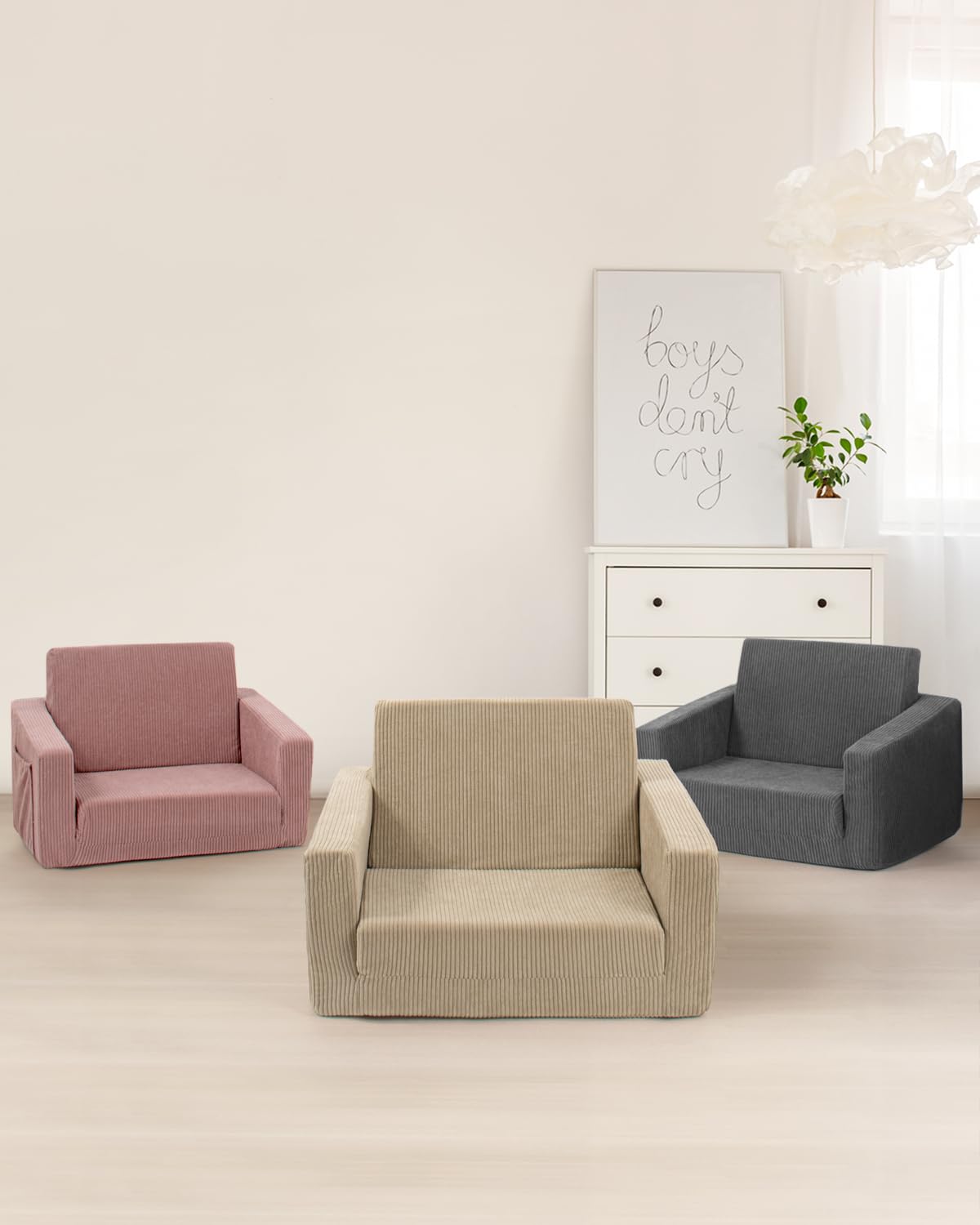 Jouha Kids Chair and Couch, 2-in-1 Fold-Out Kids Sofa, Soft Convertible Seating, Comfy Kids Chair for Boys and Girls,Beige