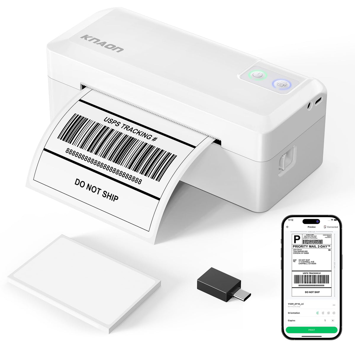 KNAON Shipping Thermal Label Printer, 4x6 Portable Label Printer, Bluetooth Label Maker for Small Business, Support iPhone,Android,Windows,Mac,Chromebook,Works with USPS, Etsy,Shopify&More, White