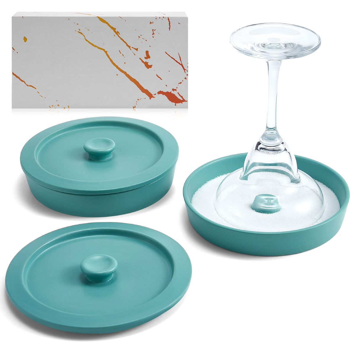Margarita Salt Rimmer Set of 2 with Lids (Made of Ceramic) Home Bar Accessories Margarita Gift Bartender Kit, Salt Sugar Glass Rimmer for Cocktails, St Patricks Day Accessories Decorations