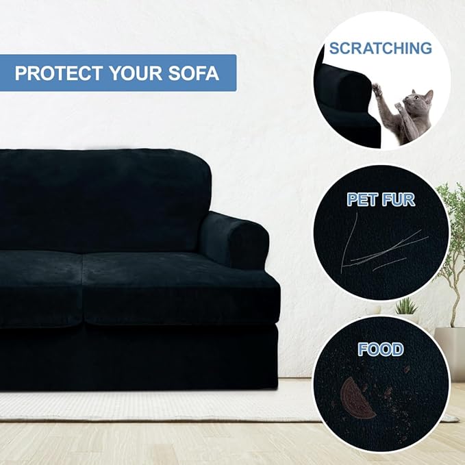 CUCRAF T Cushion Sofa Cover 3 Piece Loveseat Slipcovers, Soft Thick Velvet