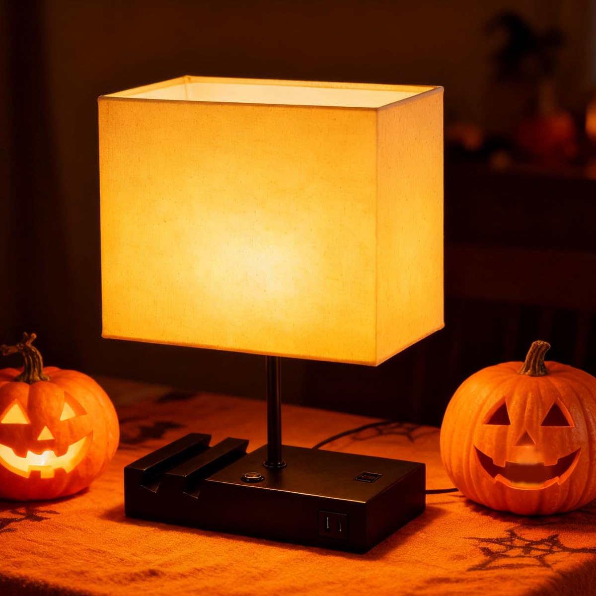 HoperBriwght Touch Nightstand Lamp with USB C Port for Bedroom, Bedside Lamps with Charging Station, Small Table Lamp with Charging Outlets and Phone Stands Bulb Included (Black)
