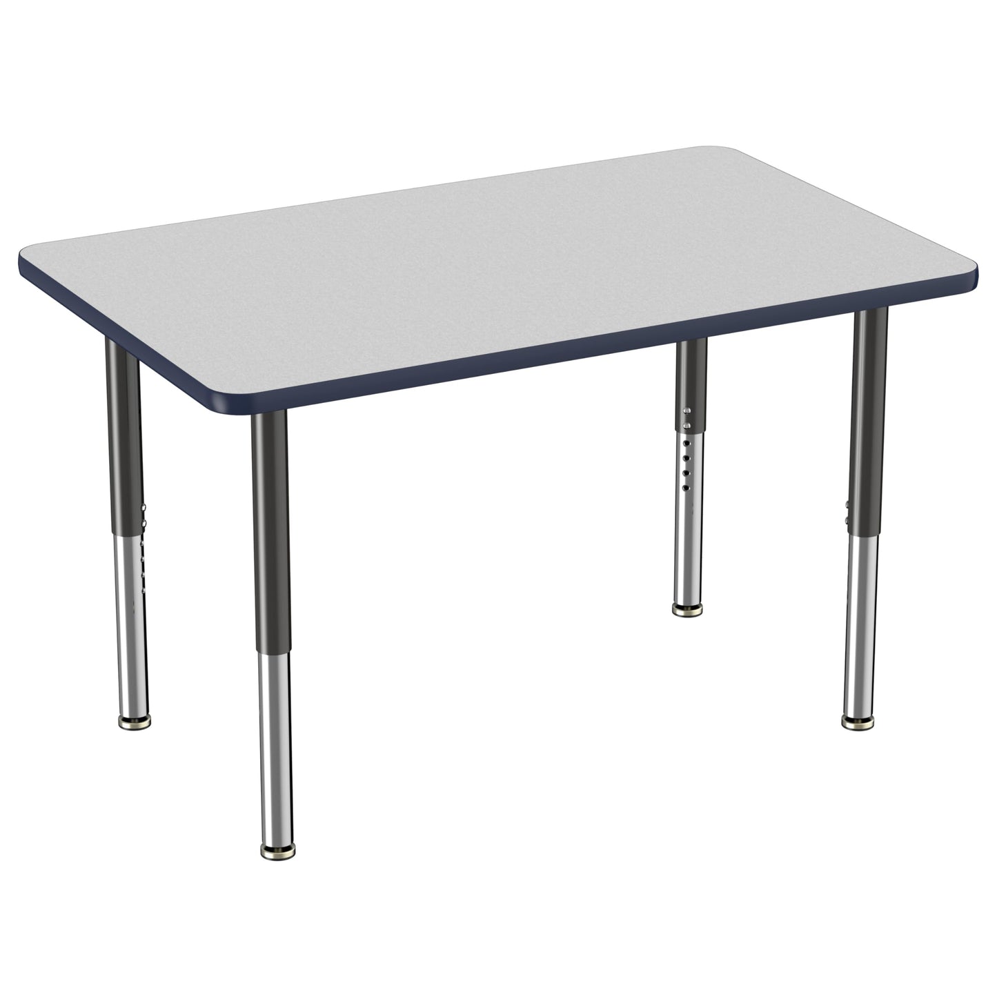 Factory Direct Partners FDP Mobile Rectangle Activity School and Office Table (30 x 48 inch), Super Legs with Glides and Casters, Adjustable Height 19-30 inches - Gray Top and Navy Edge