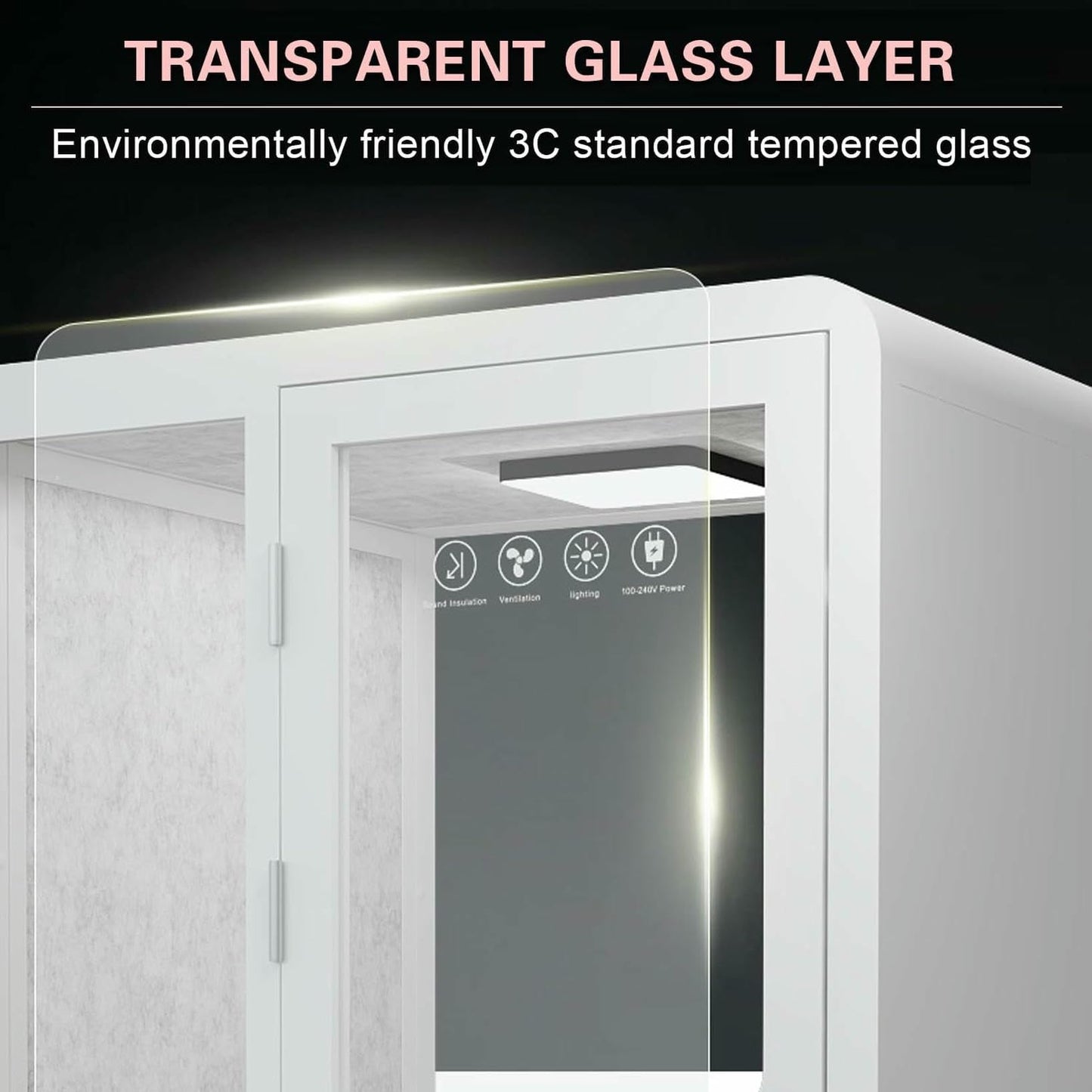 Office Sound Booth with LED Lighting and Desk, Portable Booth Modern Privacy Pod, Modular Privacy Separate Room for Meditation Study, Movable Room for Work