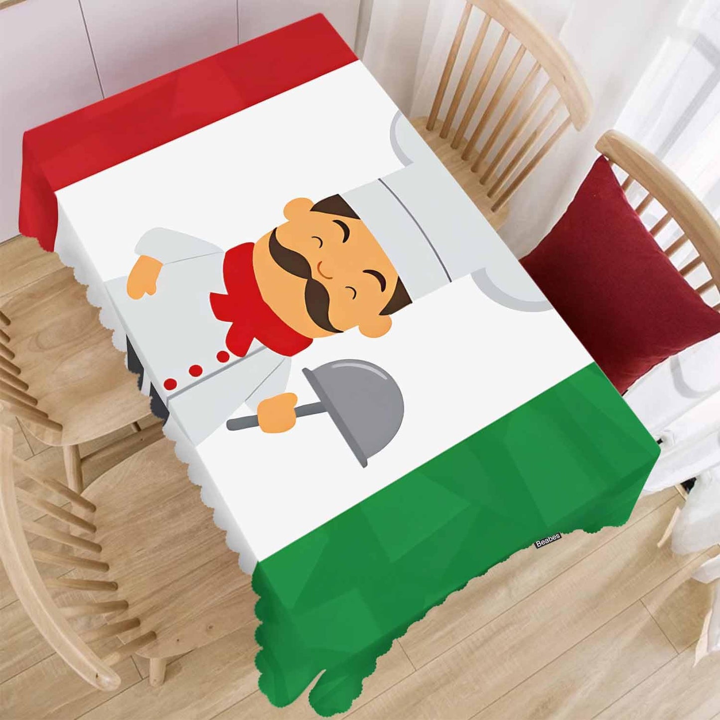 Beabes Chef Rectangle Tablecloth 52x70 Inch Cartoon Chef Italian Flag Dining Table Cloth Table Cover for Home Kitchen Restaurant Party Buffet Picnic, 4-6 Seats