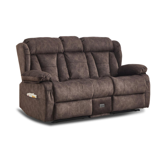 AHMED Loveseat Recliner Sofa with Console, Manual Reclining Loveseat RV Couch with Cup Holders/Side Pocket/Padded Armrest Cushion for Living Room, Velvet, Brown
