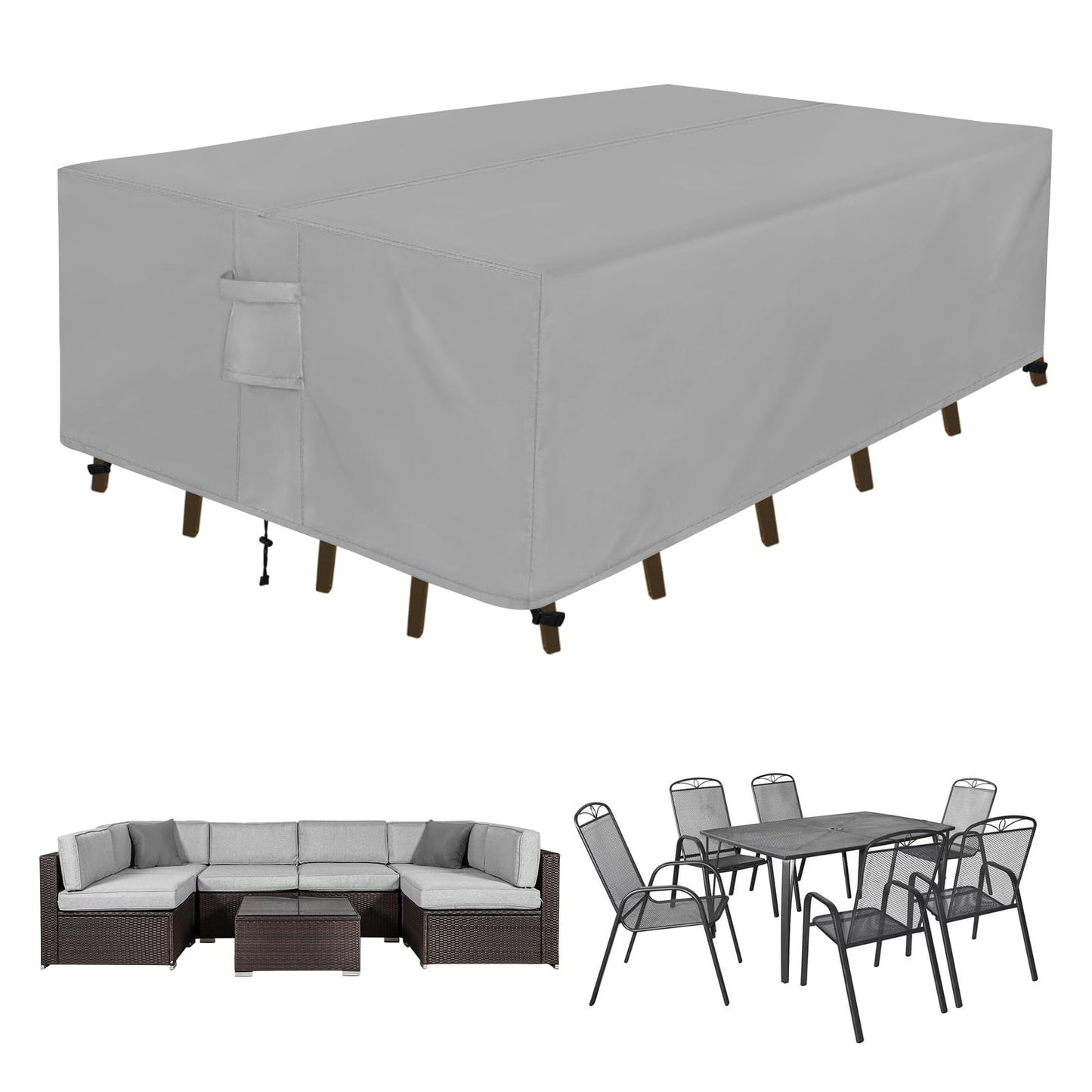 Easy-Going Rectangle Patio Furniture Cover Waterproof Outdoor Dining Table and Chair Cover Anti-UV Outside Sectional Sofa Set Covers (110"L x 84"W x 28"H, Grey)