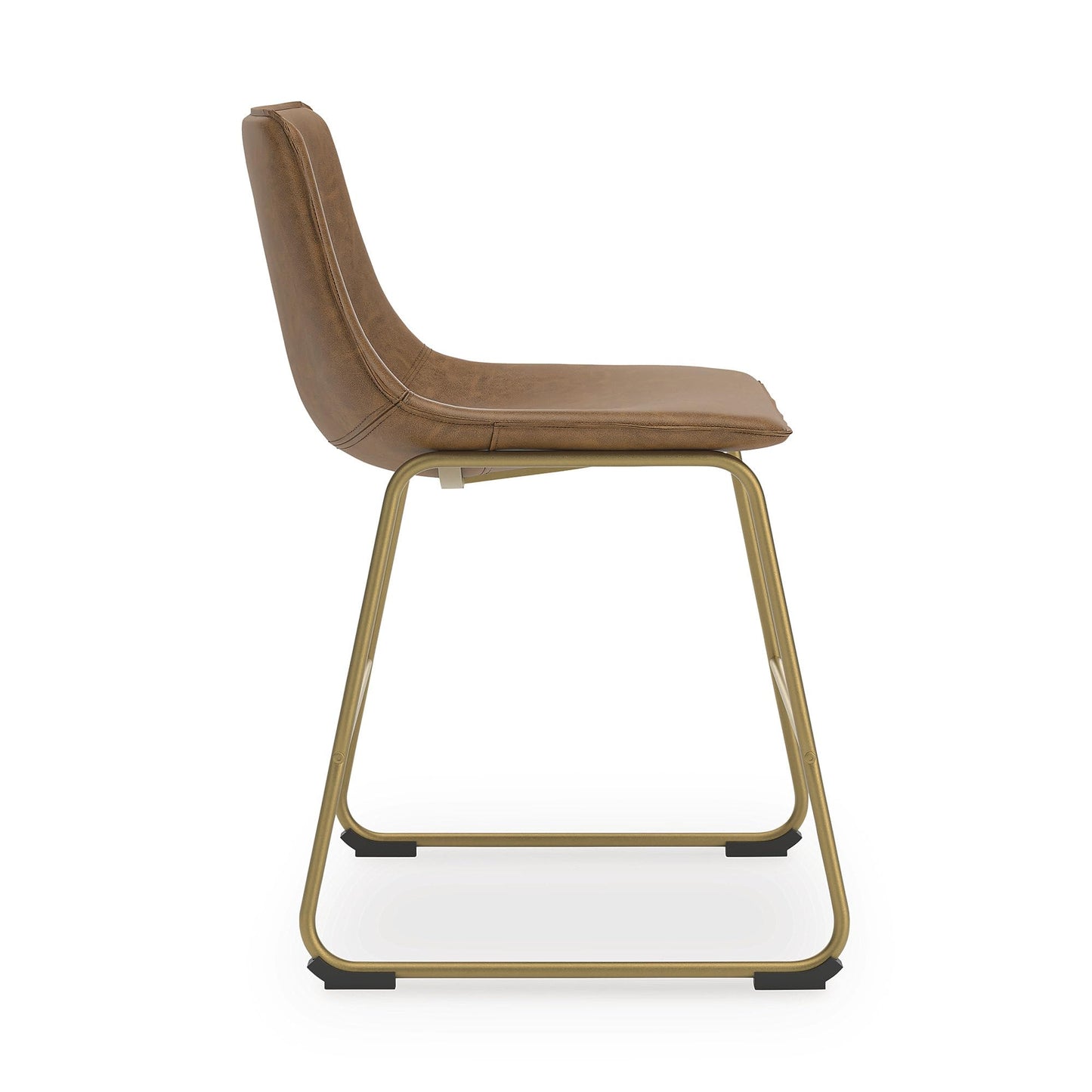 Signature Design by Ashley Lexadine Dining Chairs Set of 2, Mid Century Modern Bucket Seat, Faux Leather Upholstery with Gold Legs, Casual Seating for Kitchen and Dining Rooms, Light Brown