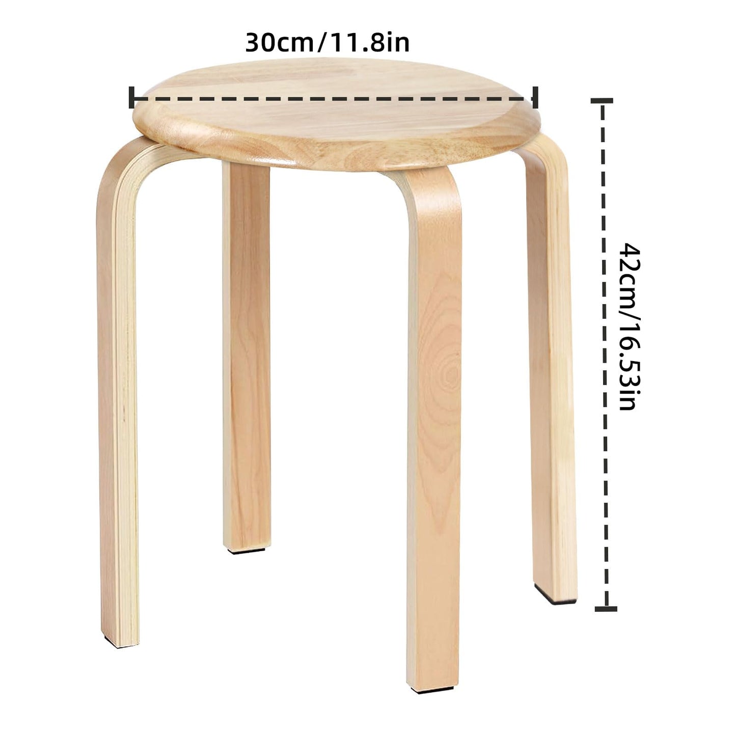 Yawinhe Wooden Stackable Stool, Portable Barstools with Round Top, Anti Slip Felt Pad, for Dinning, Living Room, Class Room, 11.8''Lx11.8''Wx16.5''H, Natural, 2-Pack