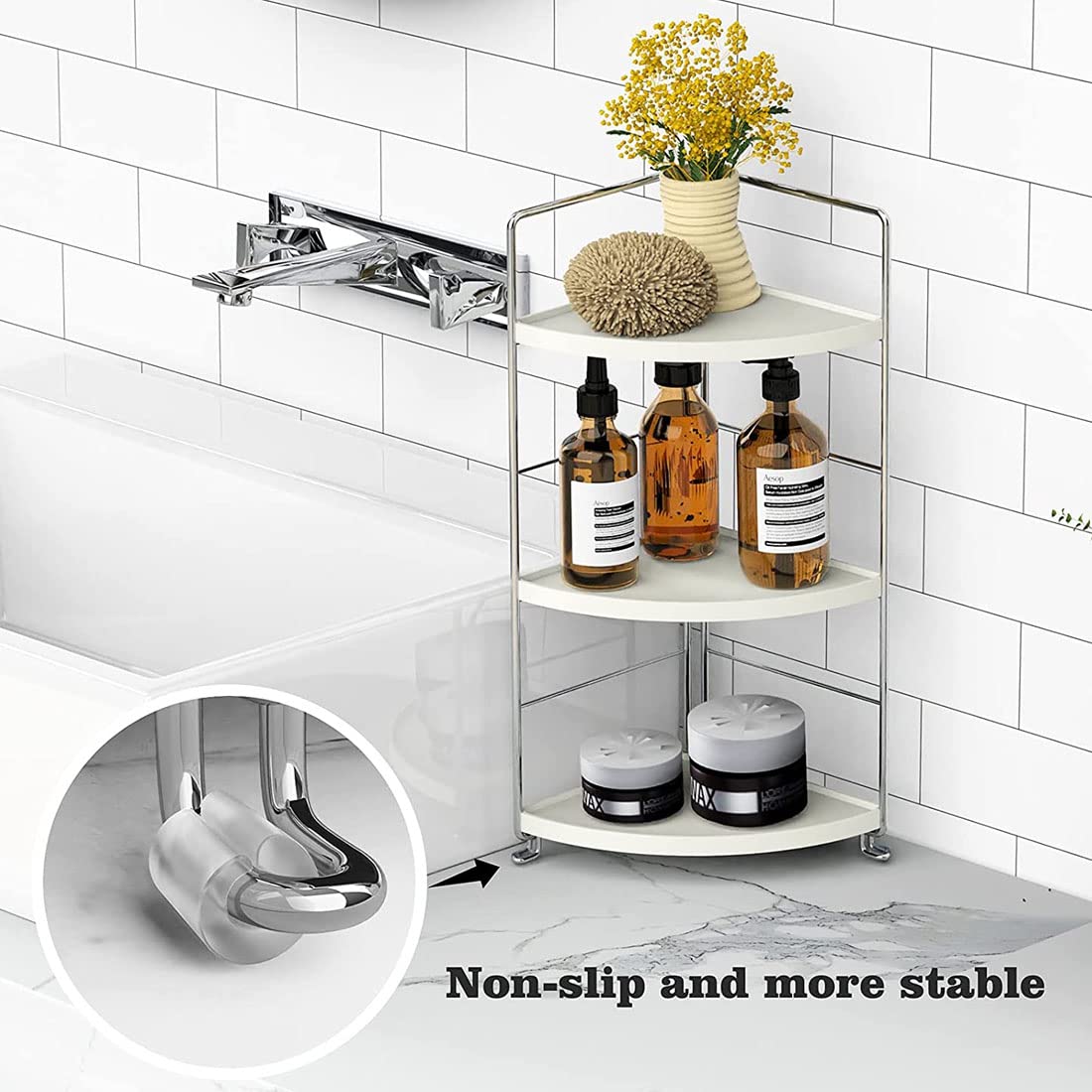 kaileyouxiangongsi 3-Tier Bathroom Countertop Organizer - Vanity Tray Cosmetic & Makeup Storage- Kitchen Spice Rack Standing Shelf - Corner Storage Shelf, Silver
