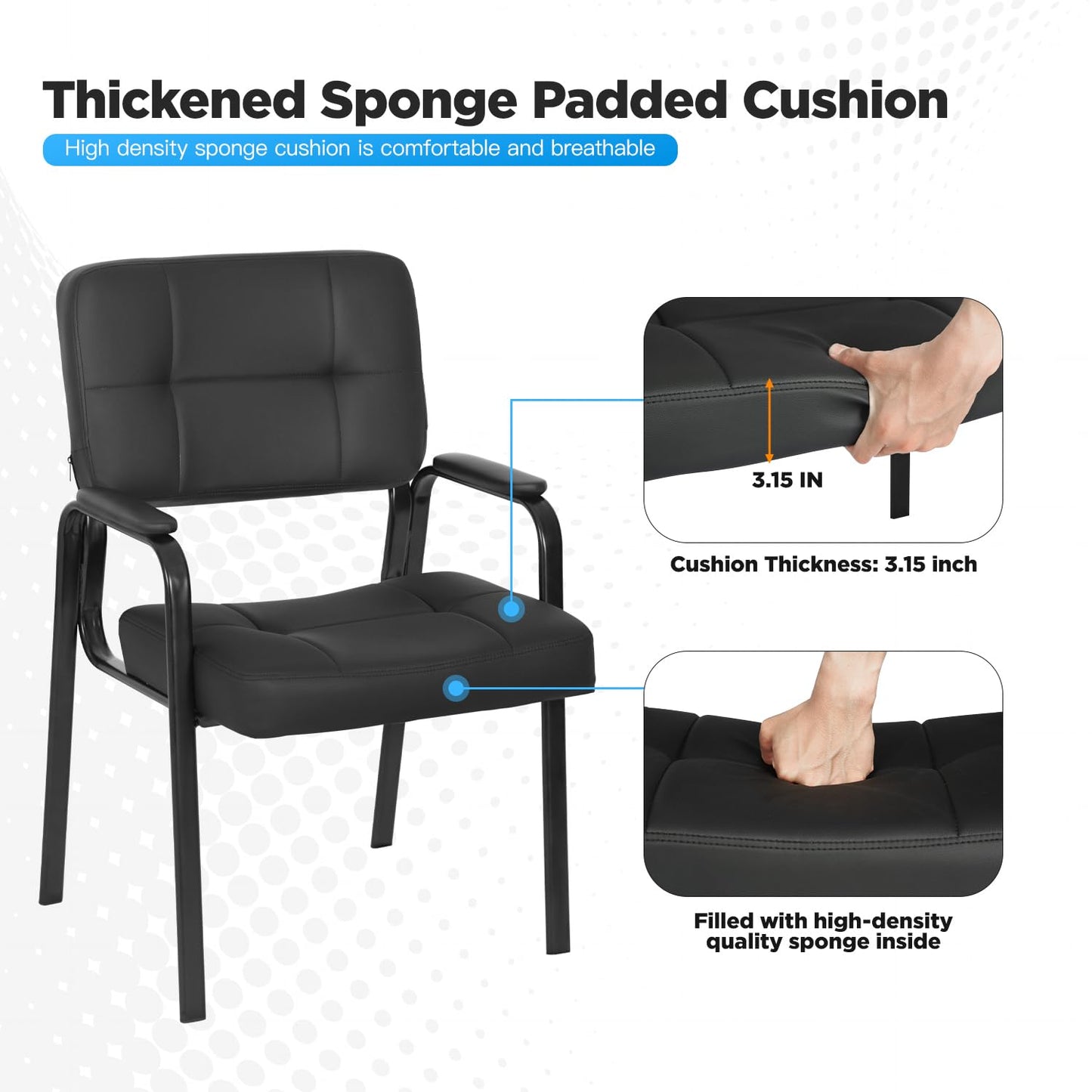 FDW Office Guest Chair Reception Chair Waiting Room Chairs with Padded Armrest PU Leather for Home Office Reception Meeting Room Chair Lobby No Wheels, Black (2, Black)