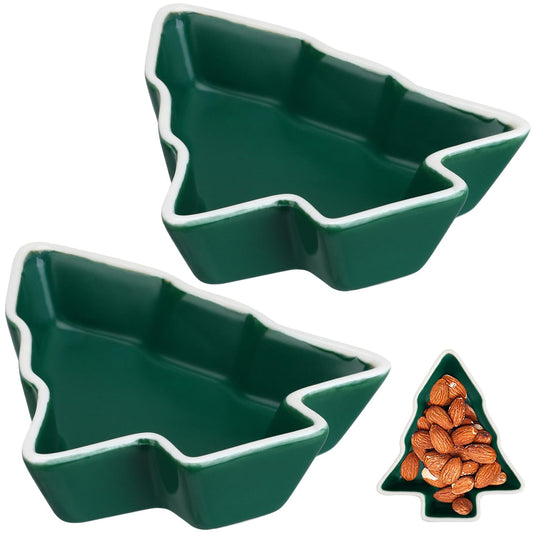 Healeved 2pcs Christmas Tree Shaped Plates 4. 52 Inch Green Christmas Tree Candy Dish Party Snack Trays Dry Fruit Containers Serving Dishes for Restaurant Decorations