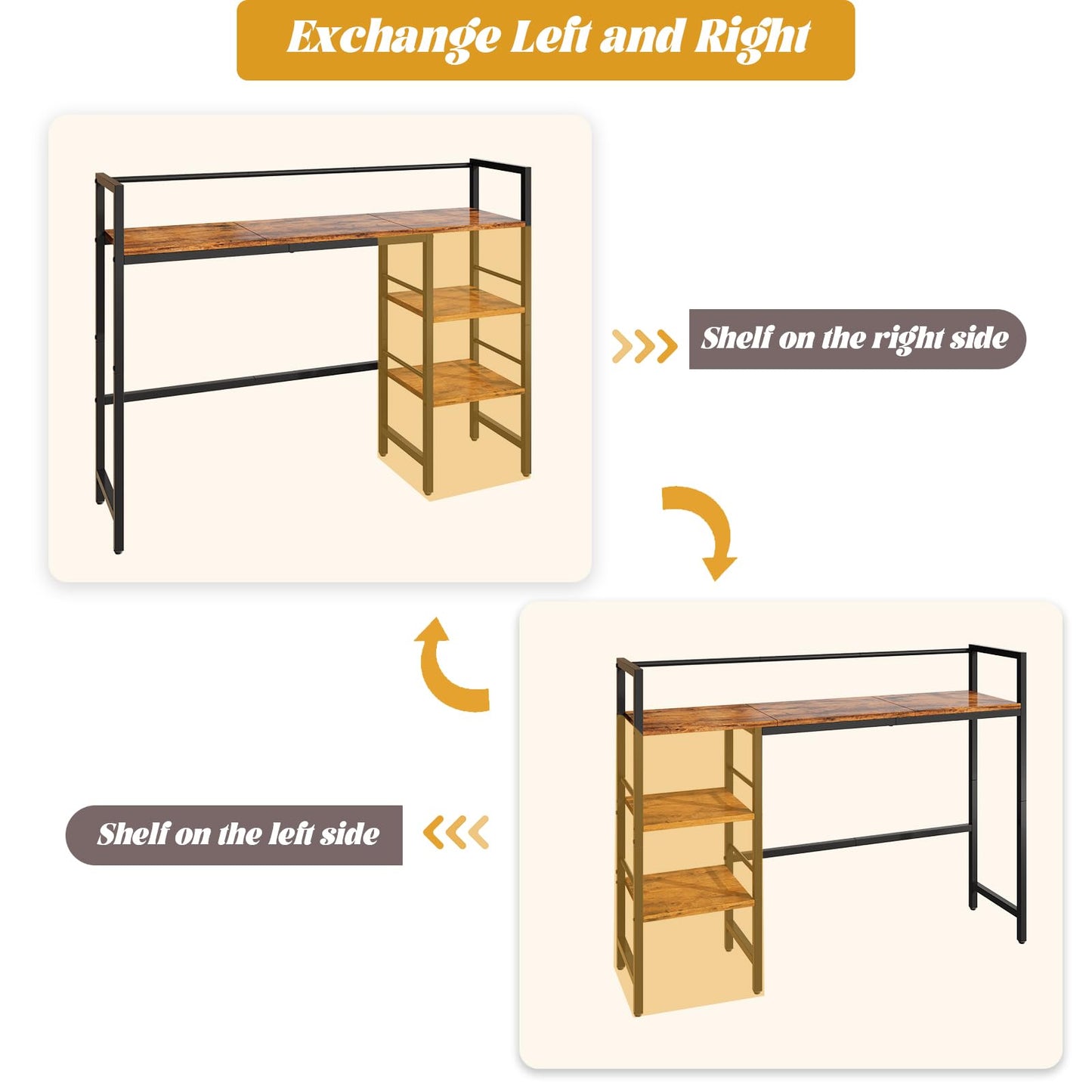 HavenlyYouth Desk Shelf with LED Light Strip, 3-Tier Storage Desktop Organizer Shelf, 38.6" Wood Desktop Bookshelf for Computer Monitor, Desk Hutch for Home Office Dorm, Rustic
