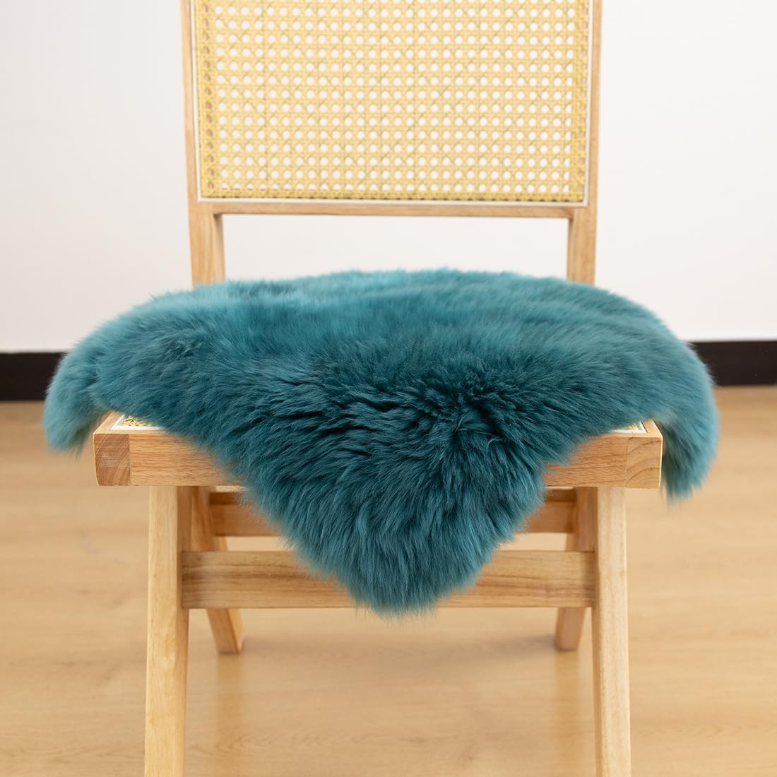 LLB Sheepskin Chair Covers Office Chair Cushion Dining Room Chair Pads Desk Chair Seat Cushion for Computer Chair Fur Area Rugs for Living Room 18x18 Inch (Pack of 1), Peacock Blue