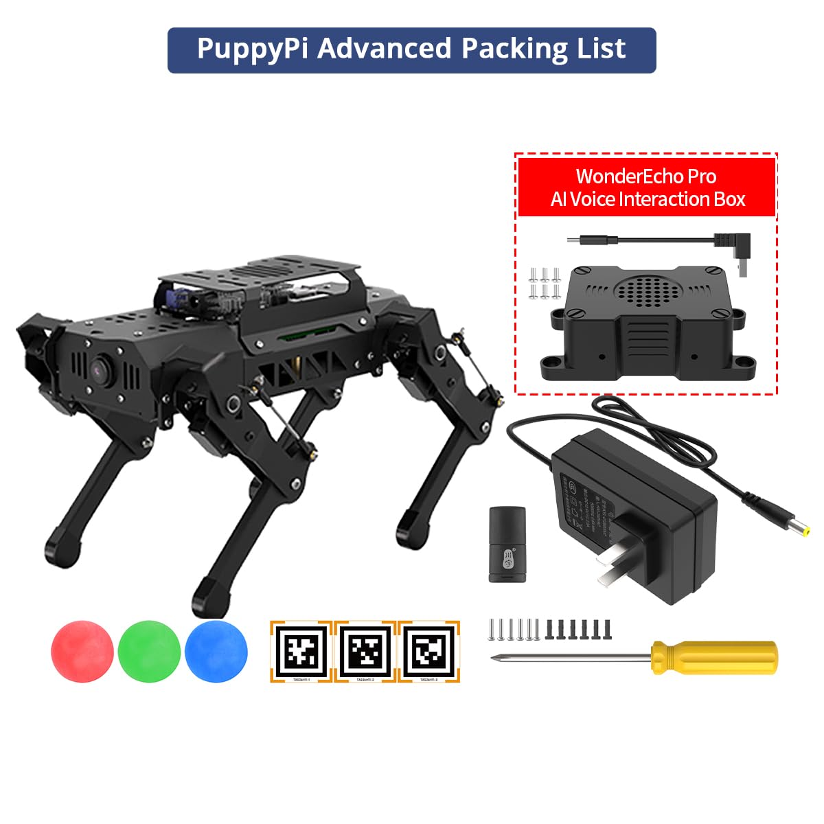 PuppyPi Robot Dog with ChatGPT Large AI Models AI Embodied Intelligence ROS Robotic Dog Vision Scene Voice Understanding SLAM Mapping Navigation Bionic Quadruped Robot, Advanced Kit & RaspberryPi5 2GB