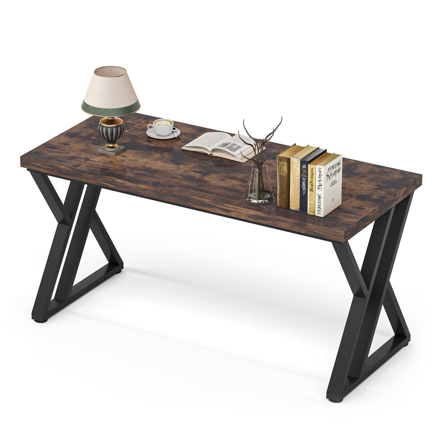 LITTLE TREE 55 Inch Large Simple Industrial Computer Desk Study Writing Table Home Office Workstation,Rustic Brown