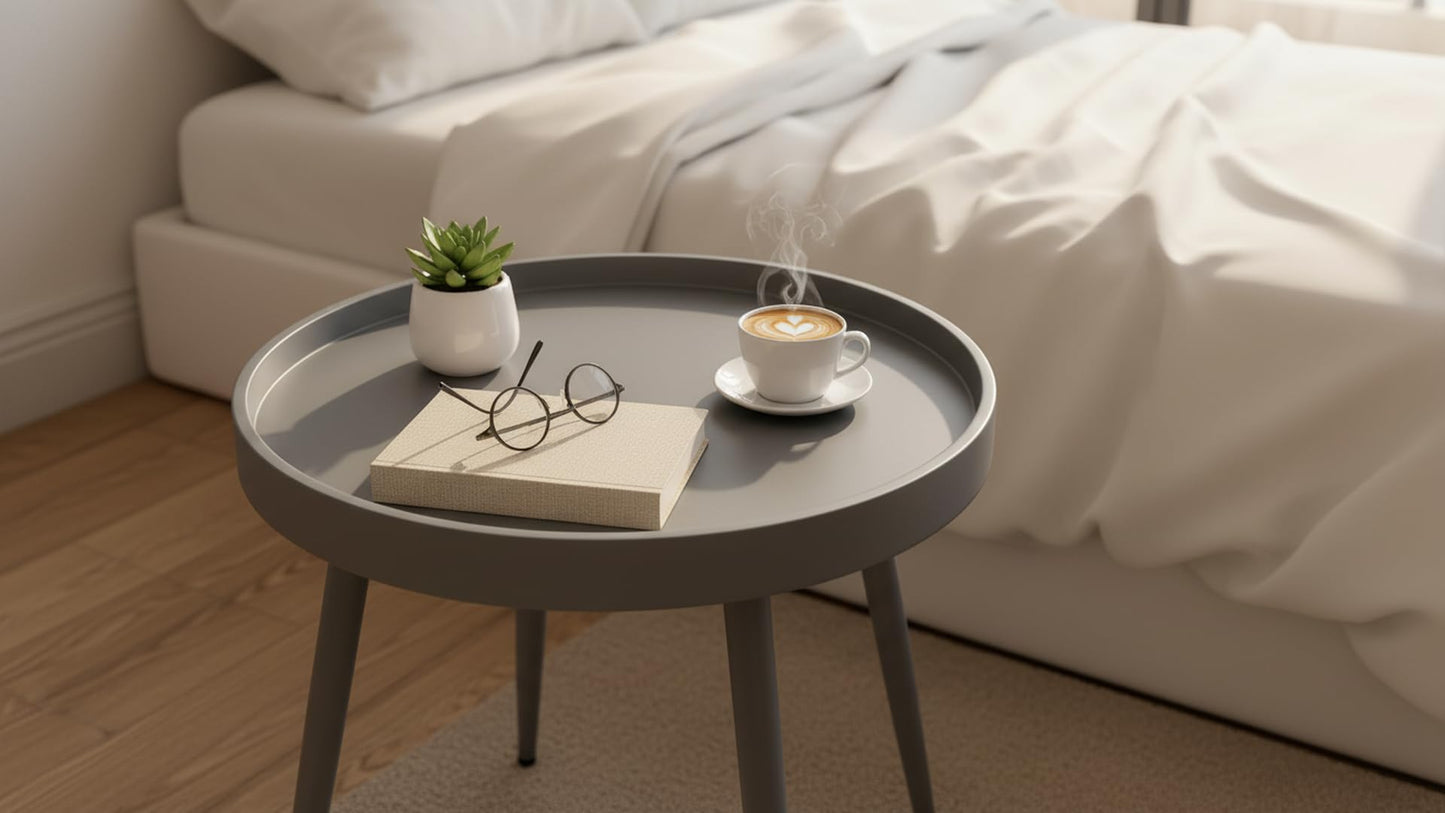 CHAIRABLE 20" Round Side Table, Plastic Top, Iron Frame, Waterproof, Gray