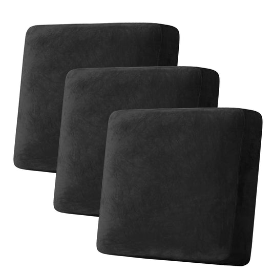 H.VERSAILTEX Velvet Stretch Couch Cushion Cover Plush Cushion Slipcover for Chair Loveseat Sofa Cushion Furniture Protector Seat Cushion Sofa Cover (3 Piece XL Sofa Cushion Covers, Black)