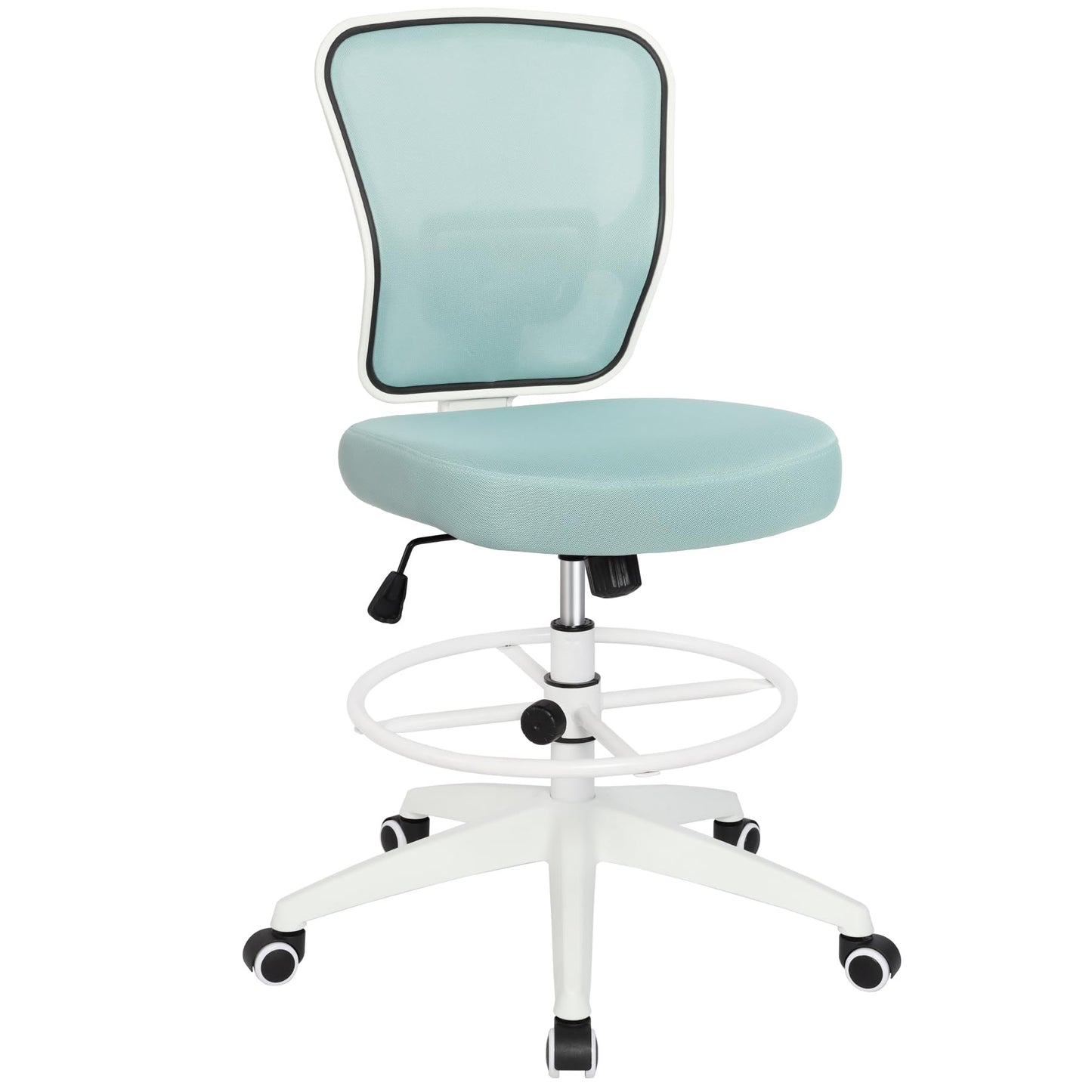 HYLONE Drafting Chair Adjustable Height Tall Office Chairs Standing Desk Chair Rolling Stool Chair Armless Office Drafting Chair Blue