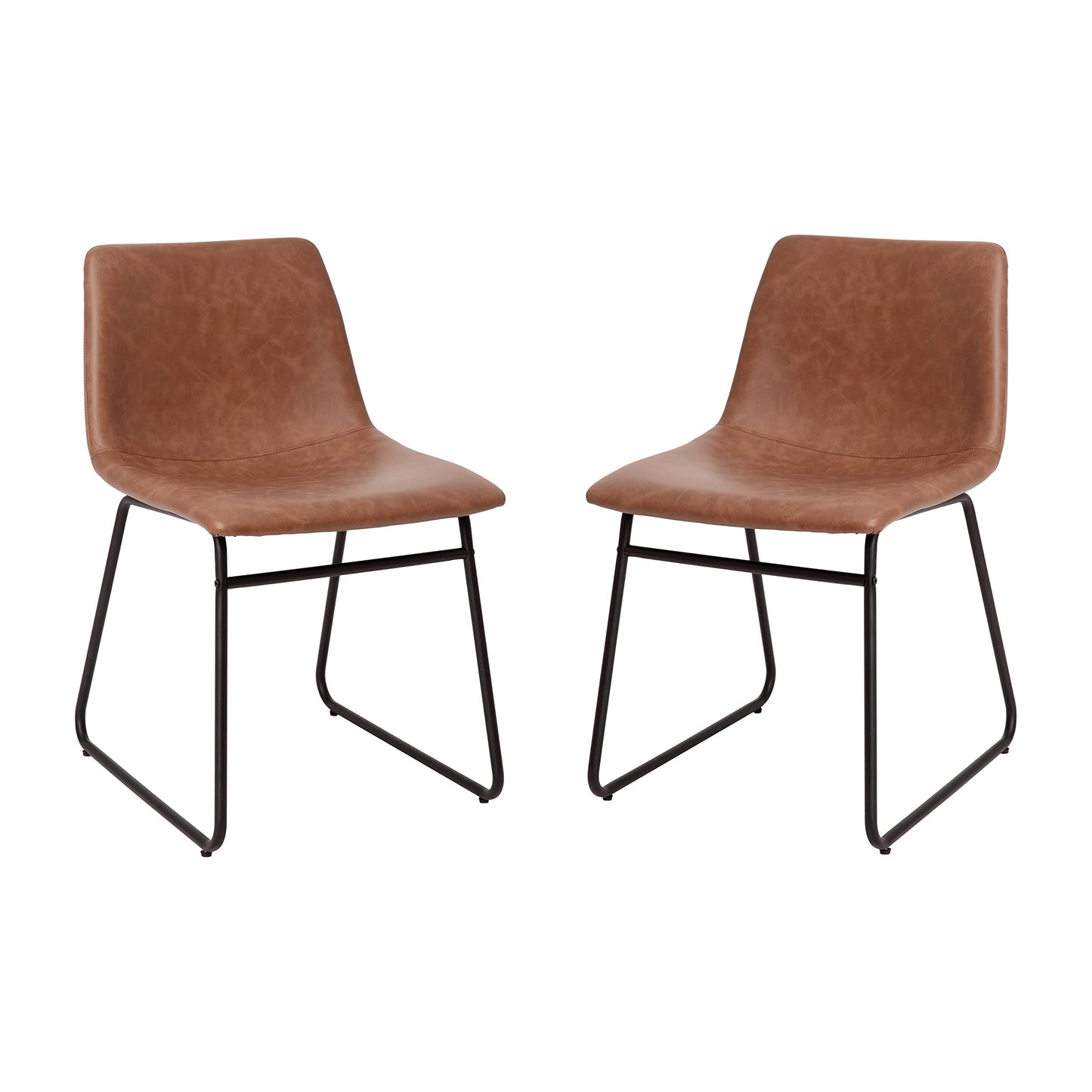 Flash Furniture Butler 18" LeatherSoft Dining Table Height Chairs, Mid-Century Modern Bucket Style Dining Chairs, Set of 2, Light Brown/Black