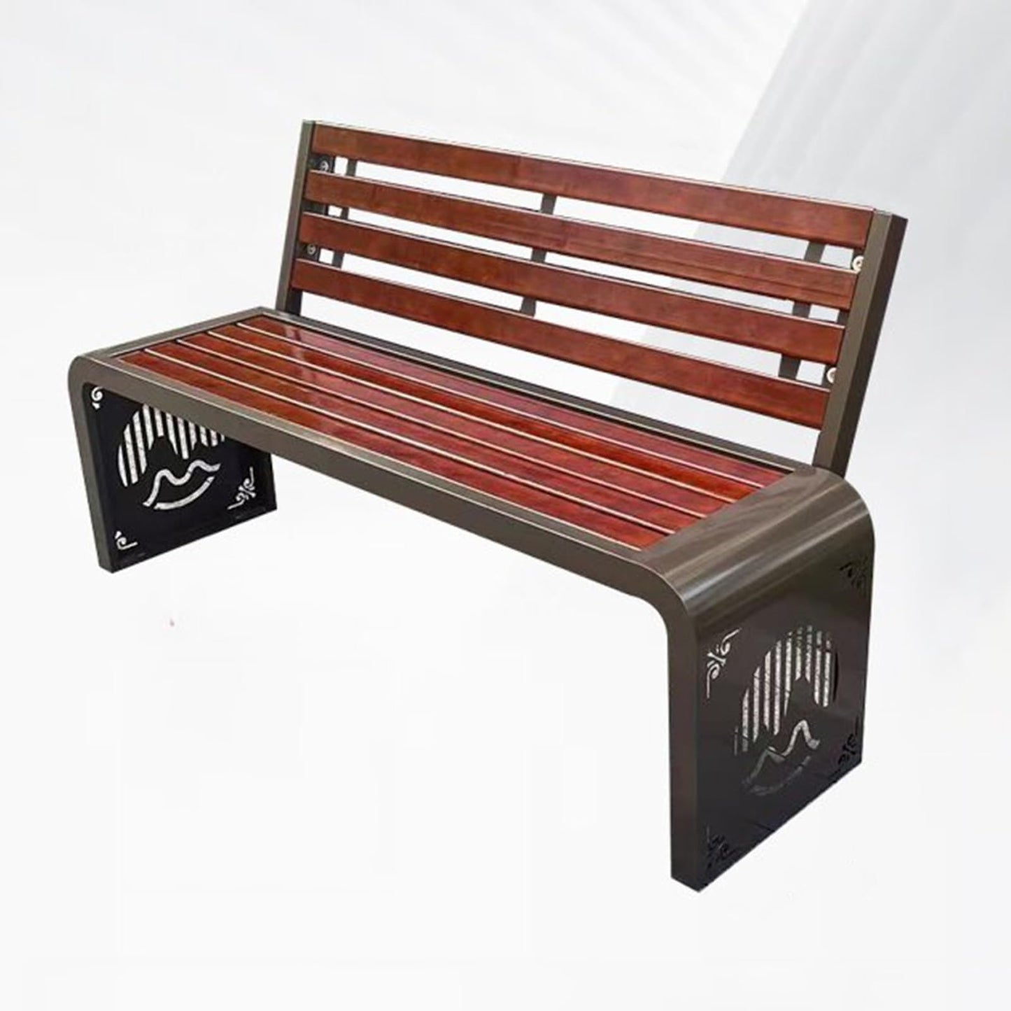 This Outdoor Patio Garden Bench, 180cm Steel Frame Park Slats Bench with Backrest, Perfect for Lawn, Balcony, Porch, and Backyard Seating