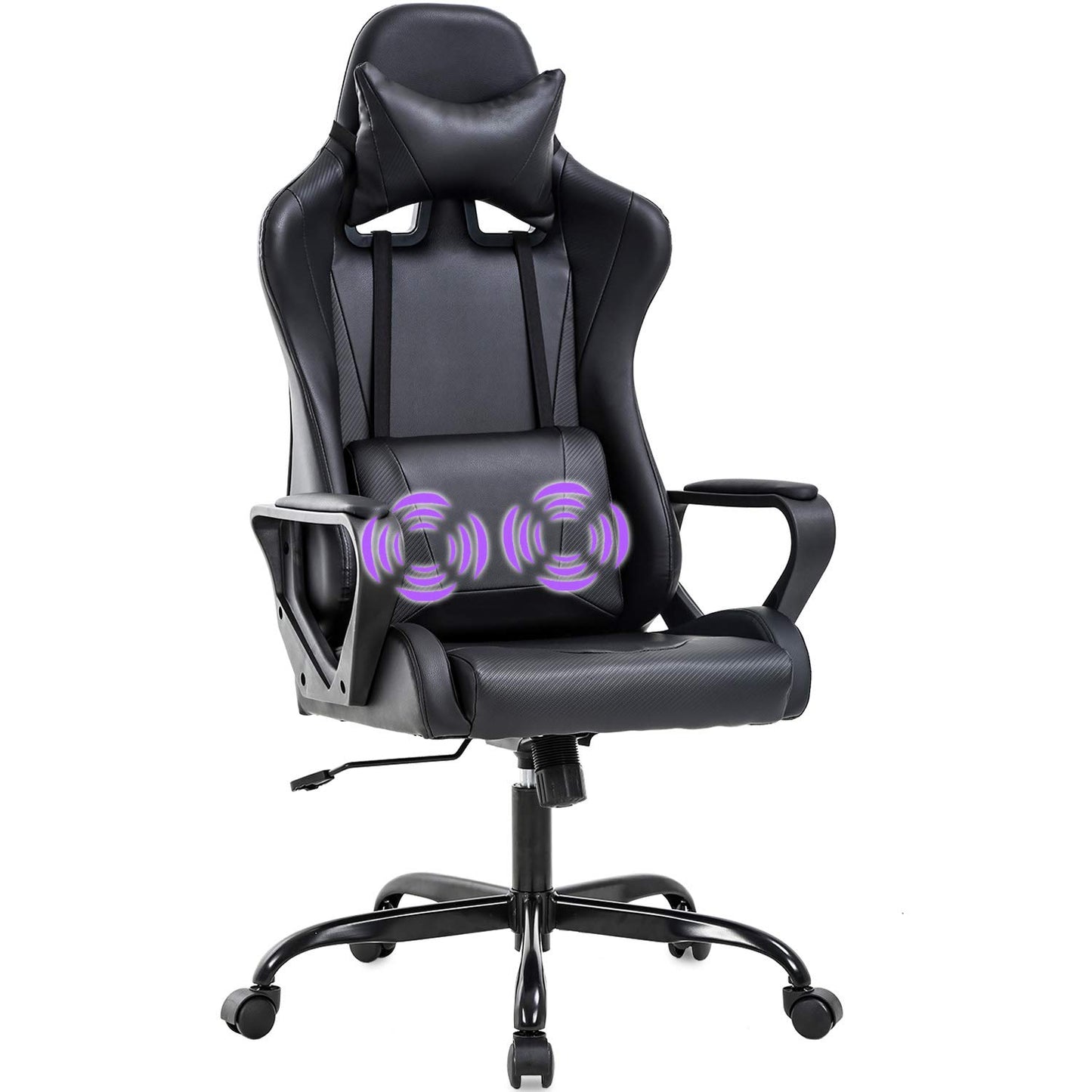 BestOffice Gaming Chair Office Chair Desk Chair Swivel Rolling High Back PU Leather Executive PC Adjustable Massage Racing Computer Chair with Lumbar Support Headrest Armrest Task Chair(Black)