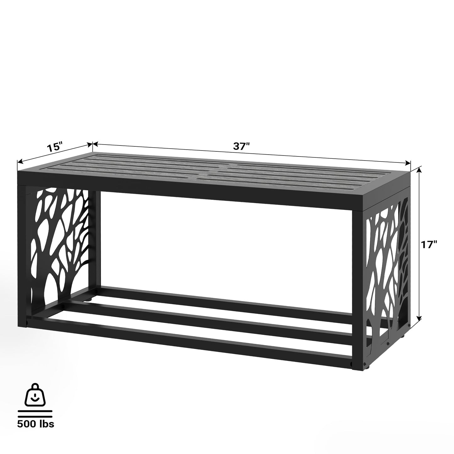 Orbotots 37" Outdoor Garden Bench with Storage Shelf, Modern Black Entryway Bench, Wood-Grain HDPE Seat, Galvanized Steel Frame with Powder Coating for Porch, Yard, Patio, Tree