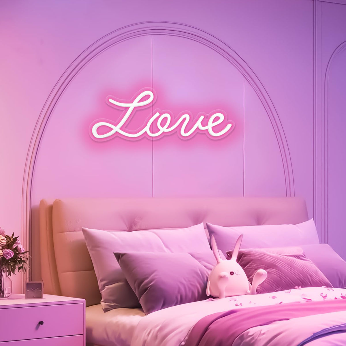 Miootly Love Neon Sign, LED Love Light up Sign Wall Decor for Girl Bedroom Christmas Valentine's Day Wife Women Birthday Gift Living Room Home Decor, 16"x 6" USB Powered 10 Pink Brightness Light up