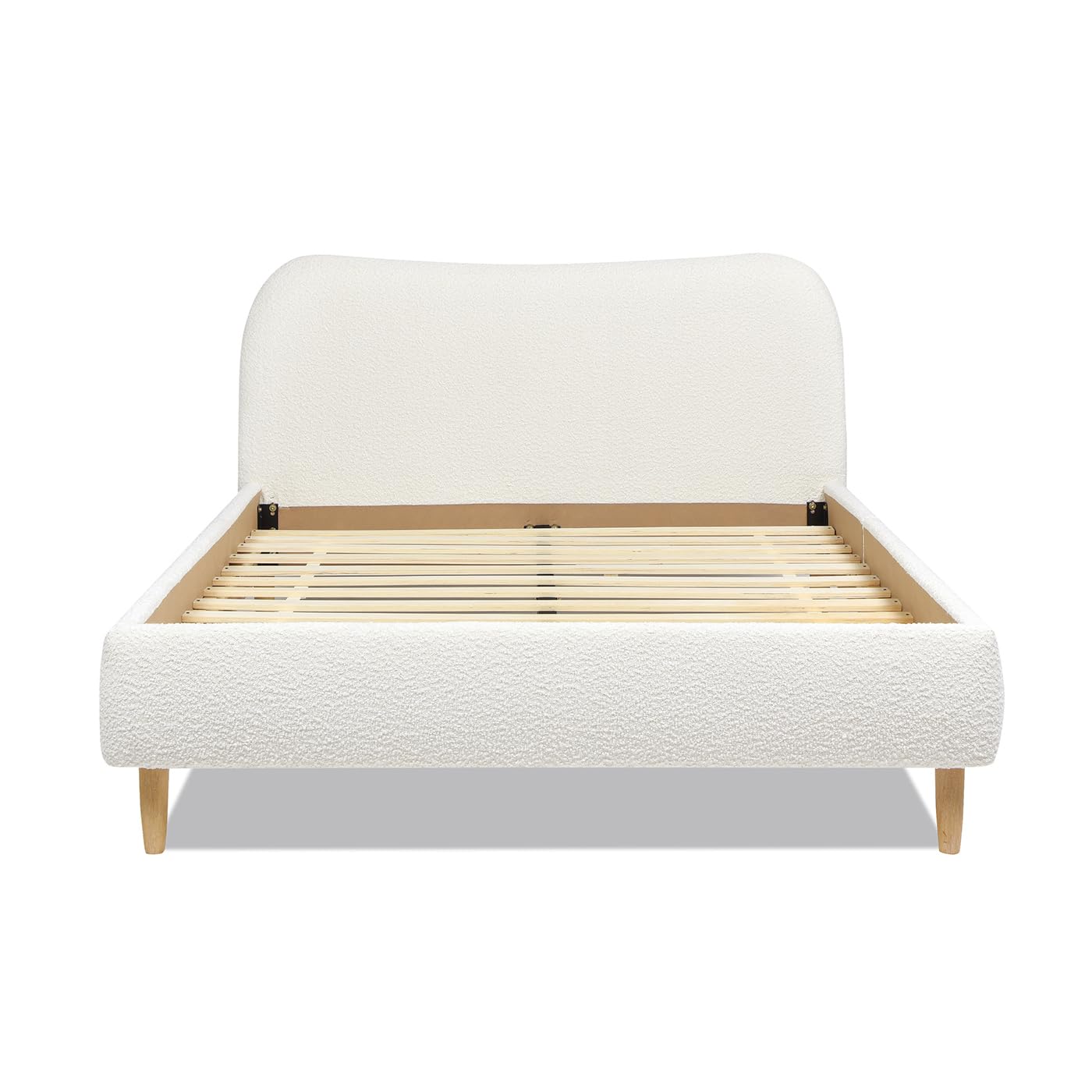 KOYVRY Boucle Bed Frame - Upholstered Bed Frame with Curved Headboard and Wooden Slats Support, Upholstered Platform Bed with Wooden Legs, Minimalist Bed Frame for Bedroom, No Box Spring Needed