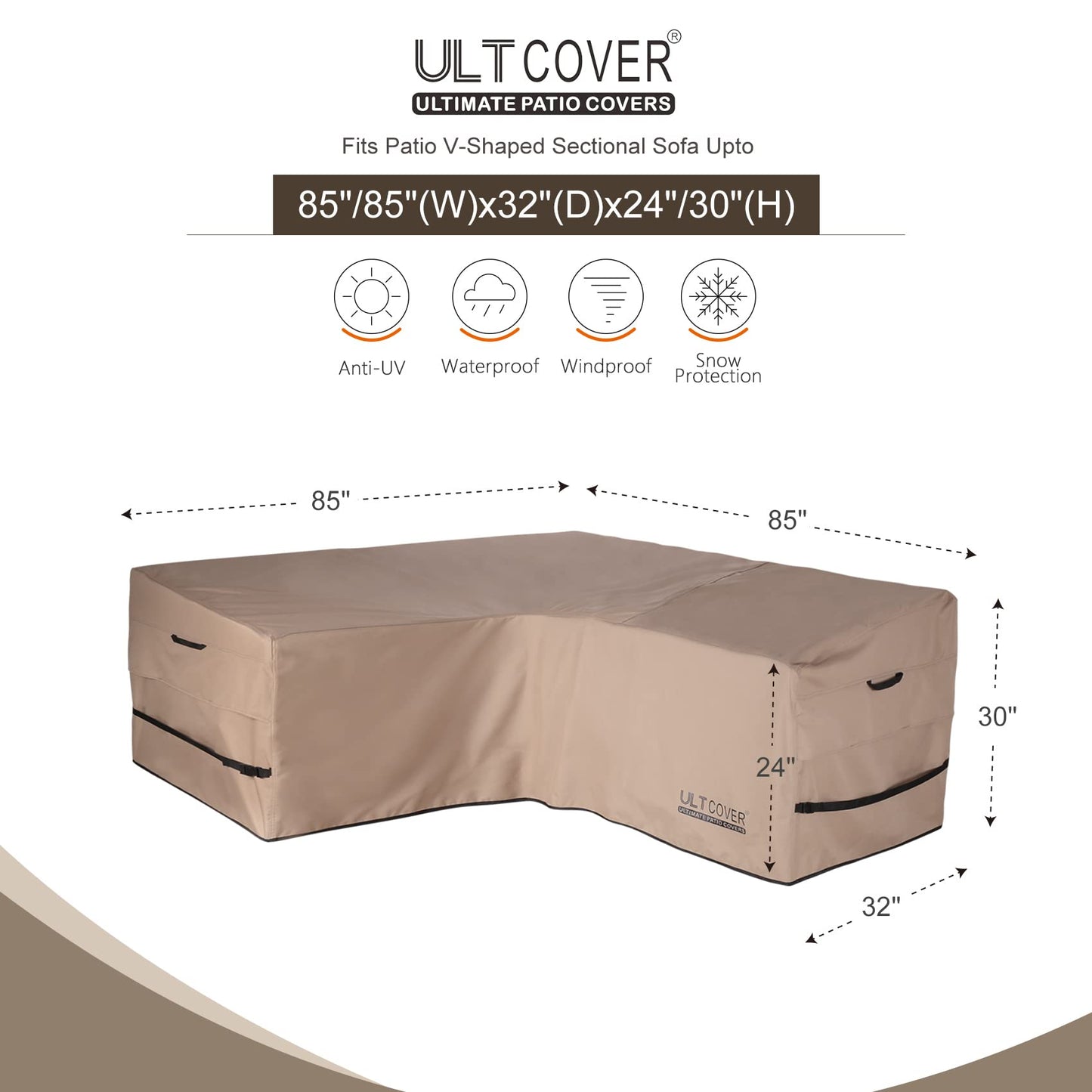 ULTCOVER Patio V-Shaped Sofa Cover Waterproof for 5-Seater Outdoor Sectional Furniture Couch 85 inch Wide