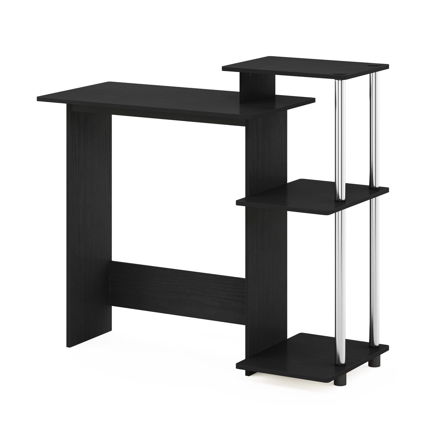 Furinno EFFICIENT Desk, 28.6" Wide Gaming Desk with 3 Open Side Shelves, Laptop Notebook Computer Desk, Office Desk for Home Office, Study Room, Dorm, Bedroom, Americano/Stainless Steel