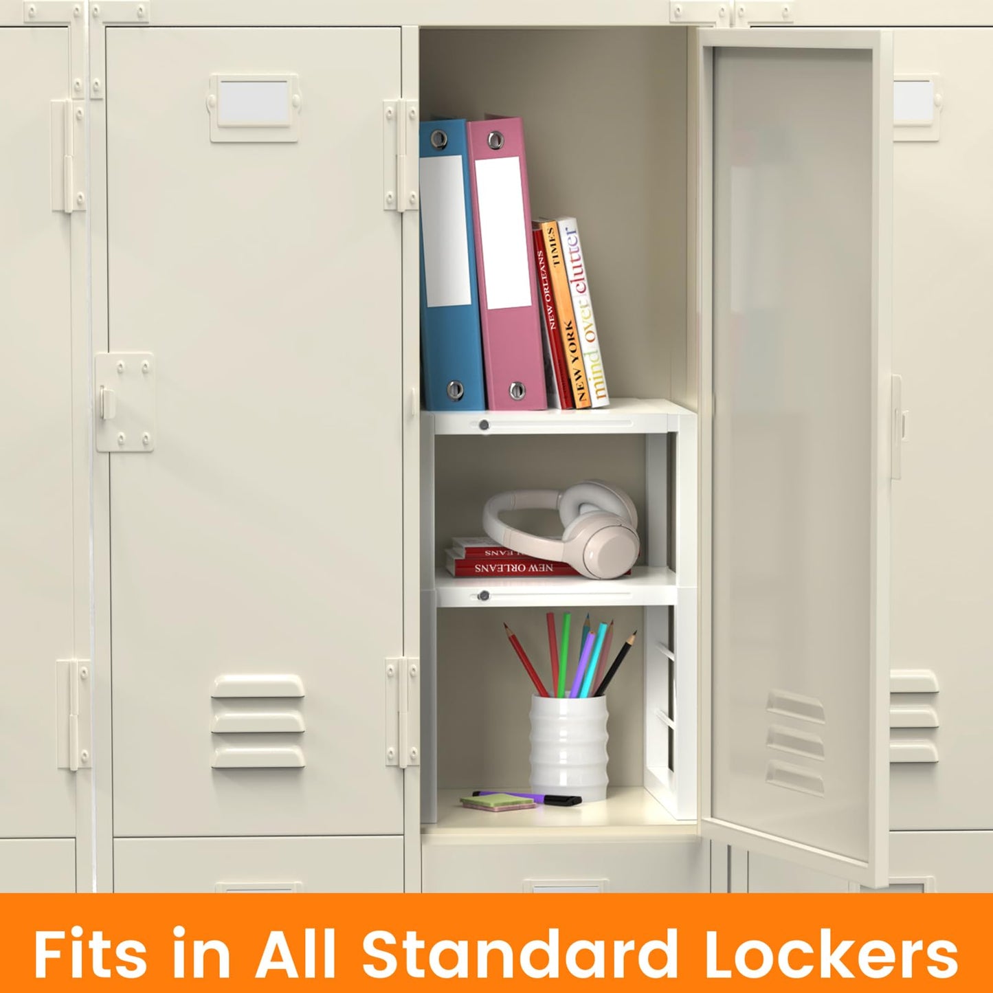 LIDTOP Locker Organizer Shelf White, Metal Adjustable Width and Height, Ideal Locker for School, Office, and Gym Lockers, Extends Locker Storage Organization